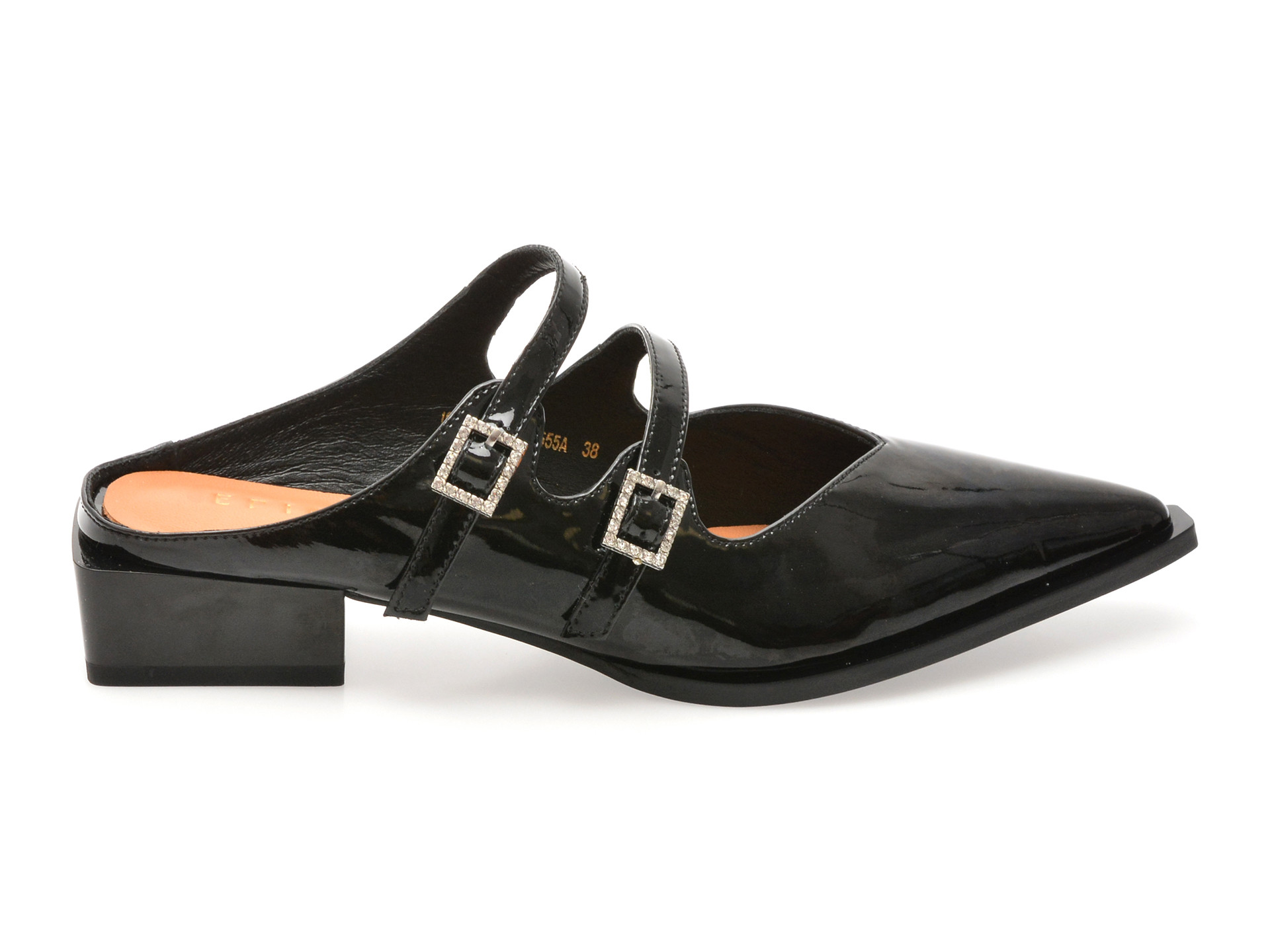 Papuci EPICA negri, 1C5355, din piele naturala lacuita