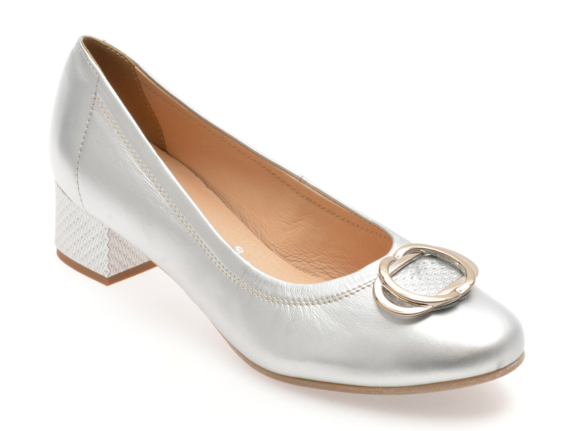 Balerini IMAGE argintii, 6415, din piele naturala