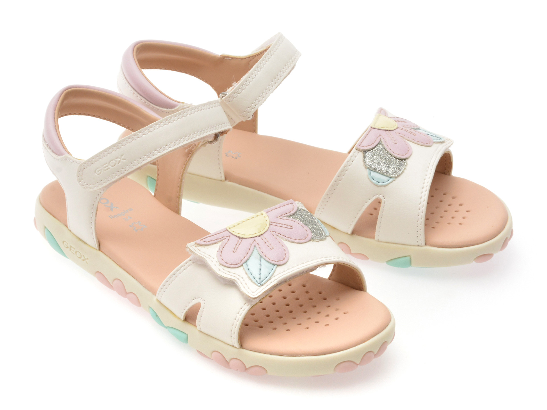 Sandale GEOX albe, J558ZB, din piele ecologica