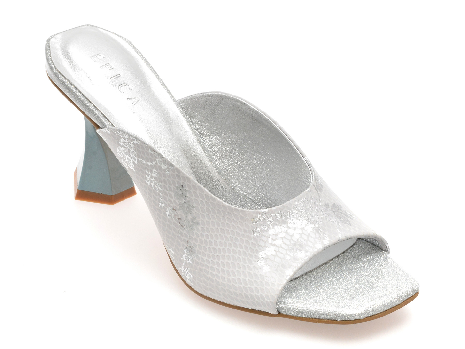 Papuci EPICA argintii, 3L595, din piele naturala