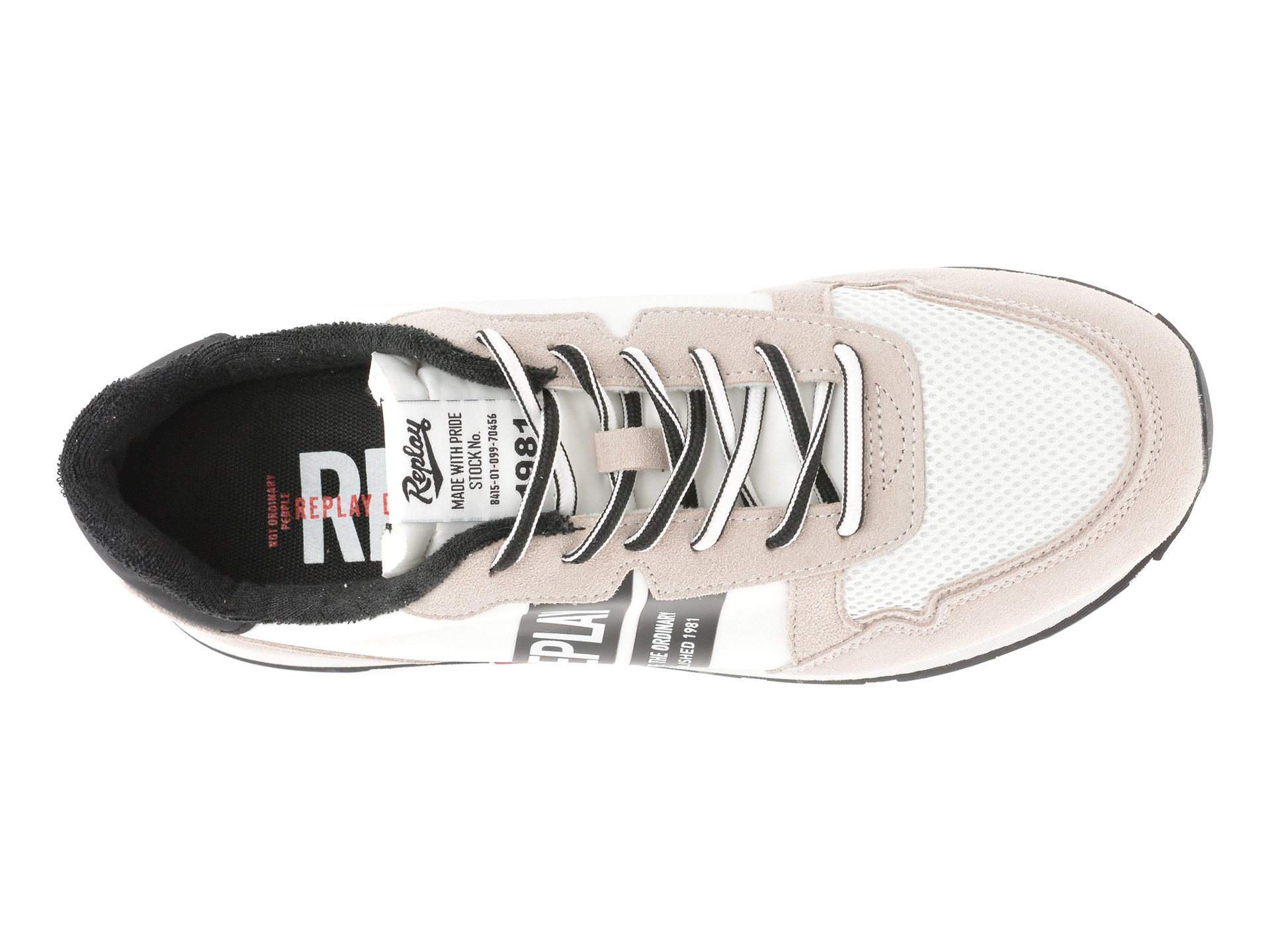 Pantofi sport REPLAY alb-negru, GMS68, din material textil