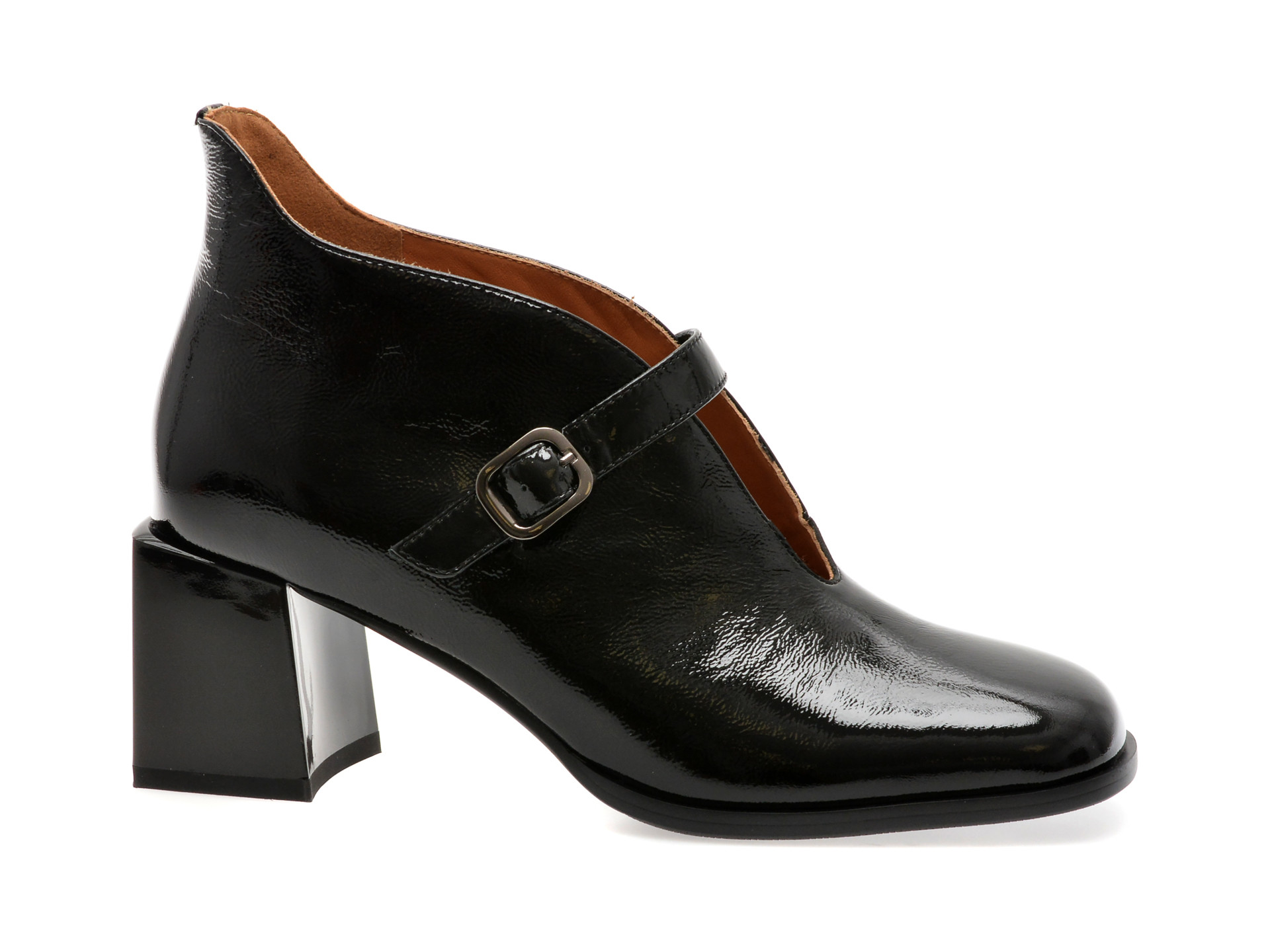 Botine elegante EPICA negre, E227, din piele naturala lacuita