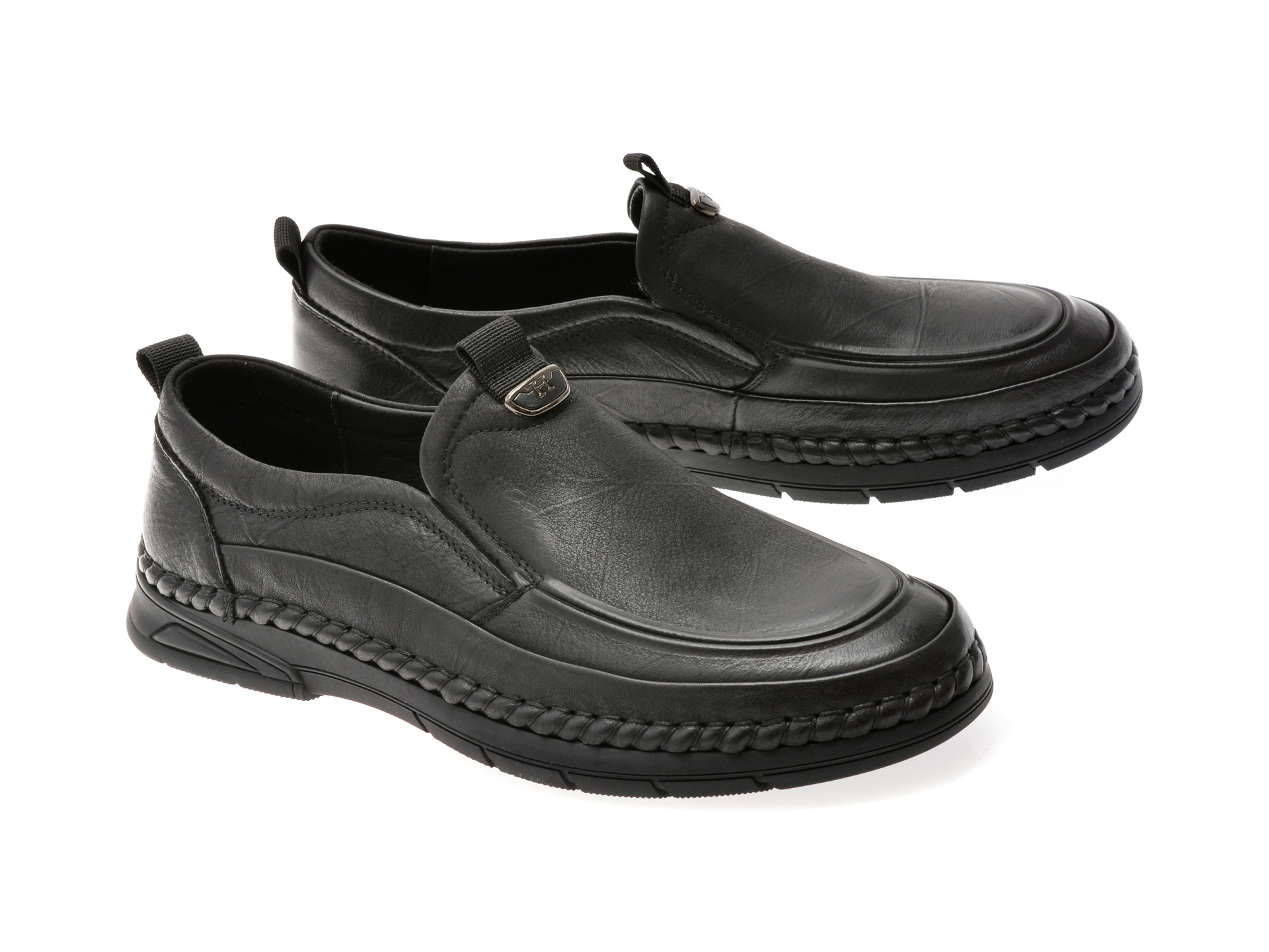 Mocasini OTTER negri, T8512, din piele naturala