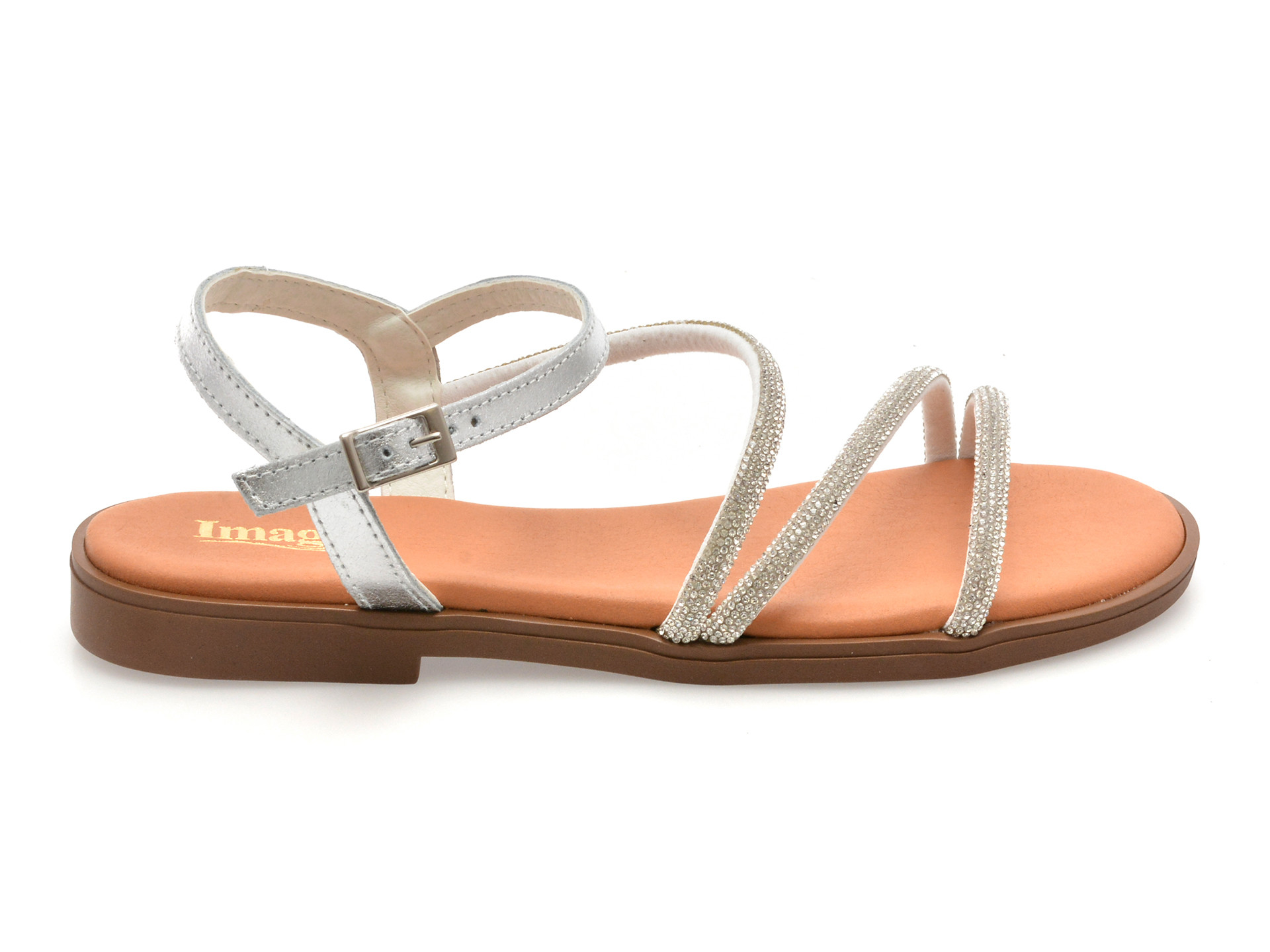 Sandale IMAGE argintii, BRADES, din piele naturala