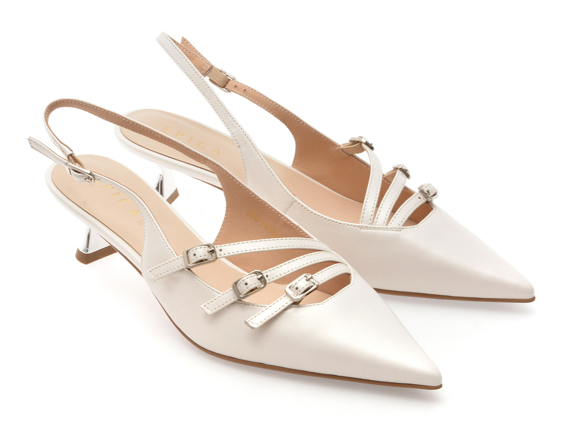 Pantofi eleganti EPICA albi, E268, din piele naturala