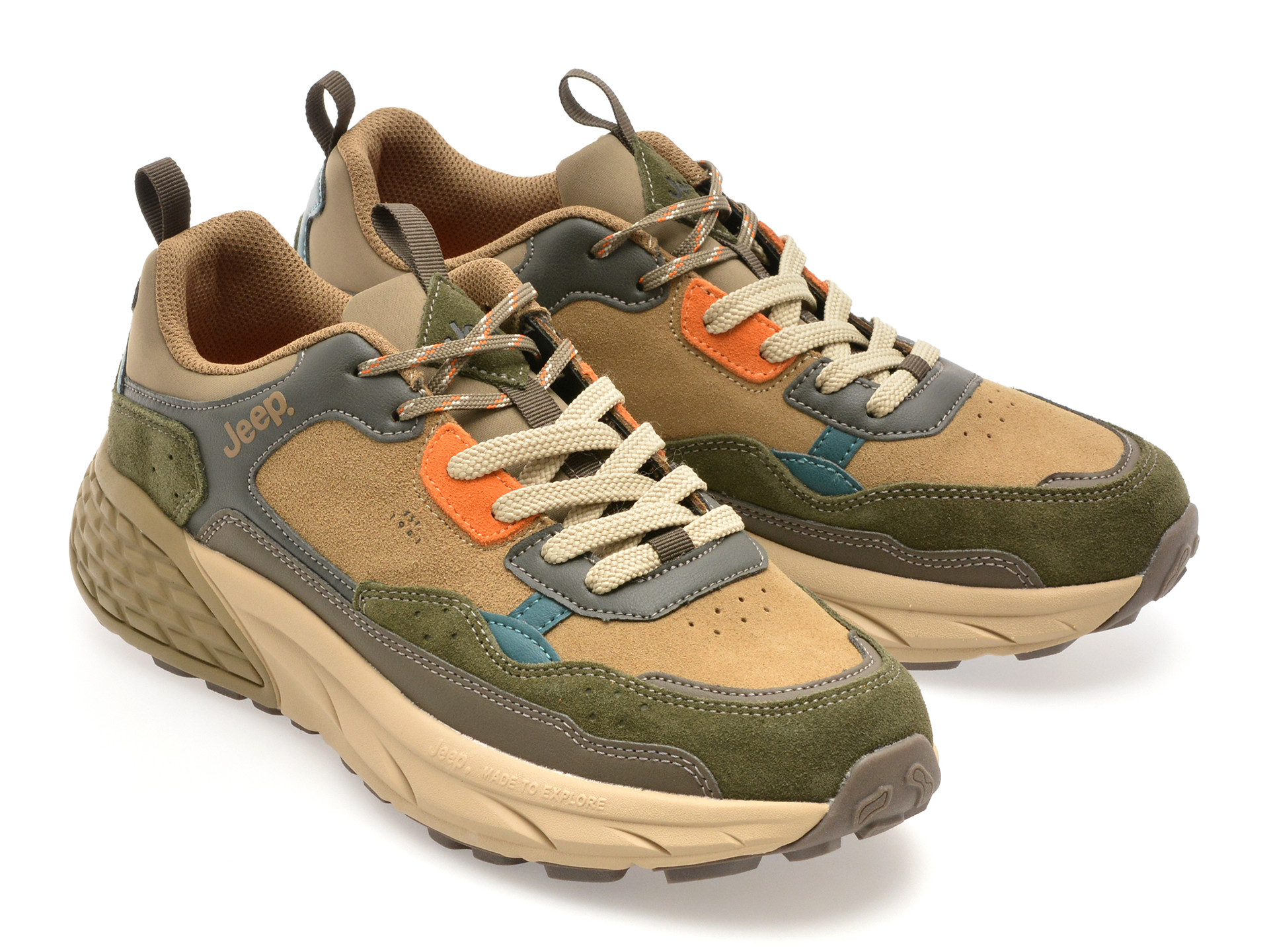 Pantofi sport JEEP kaki, M52070A, din piele naturala