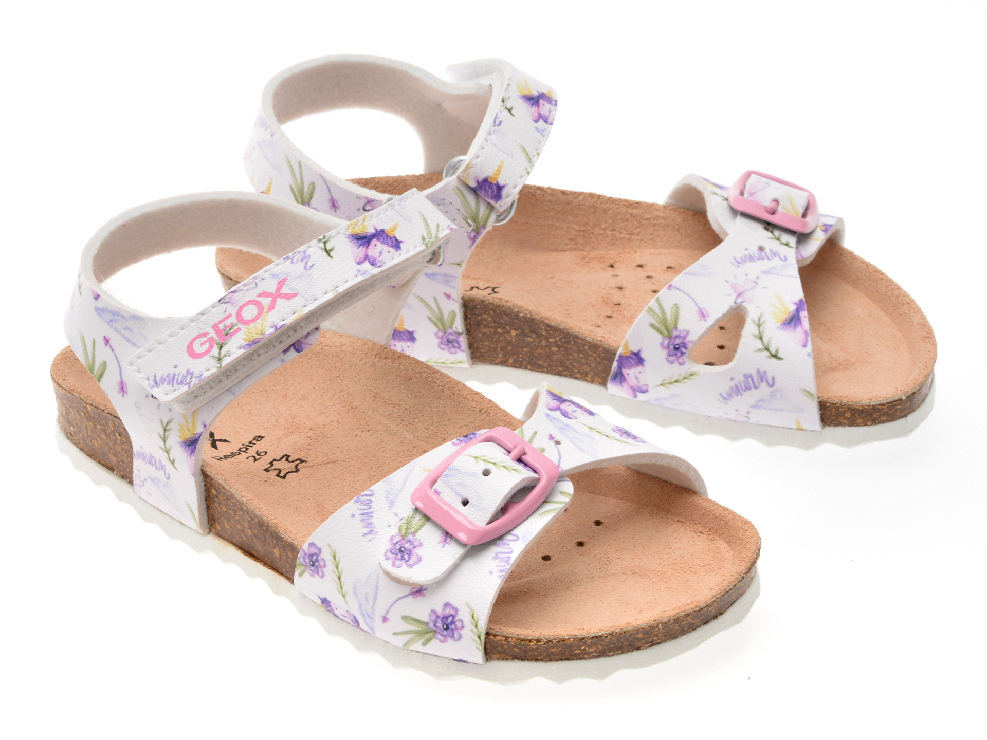 Sandale GEOX albe, J028MC, din piele ecologica