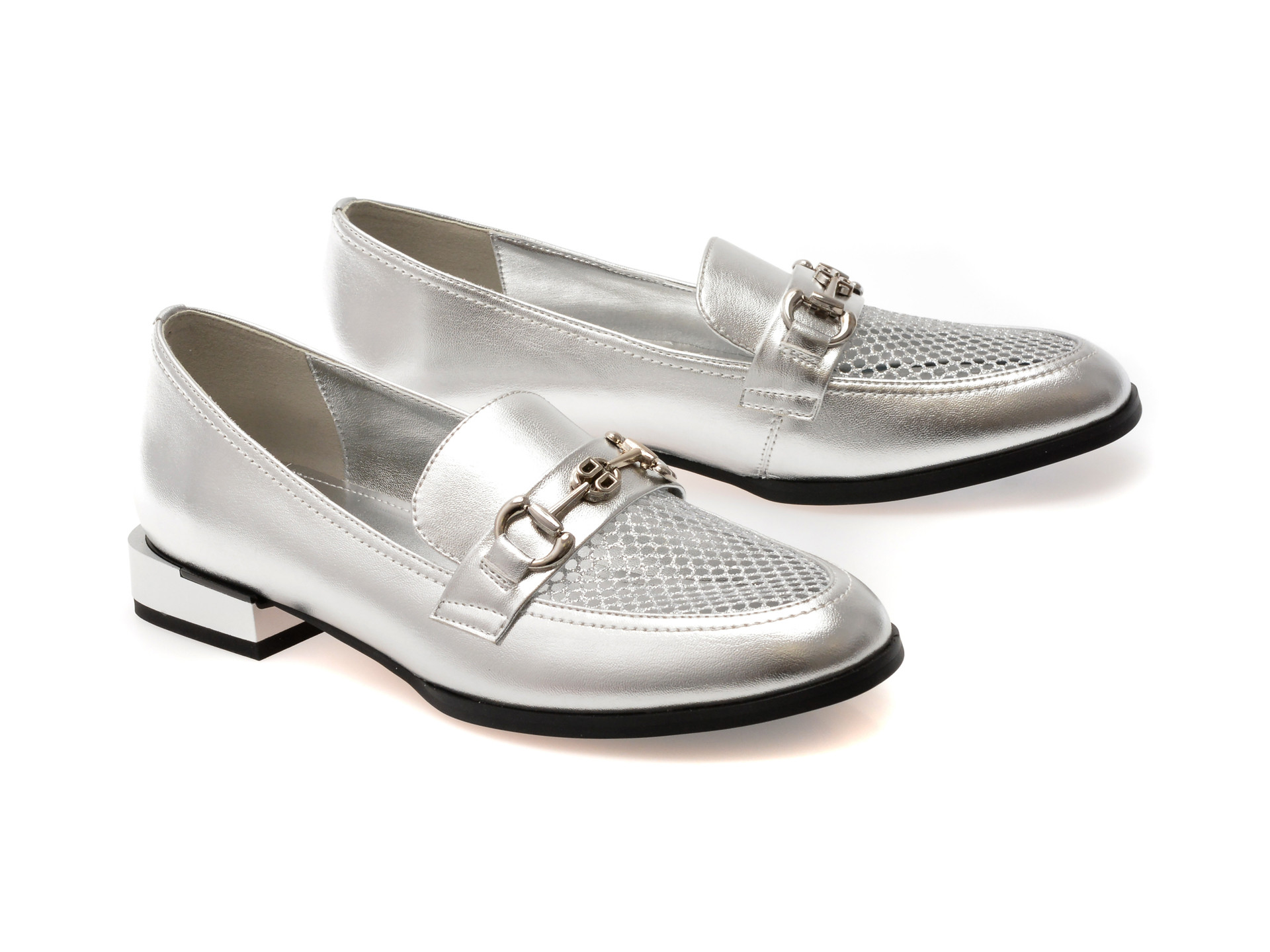 Mocasini EPICA argintii, H138, din piele naturala