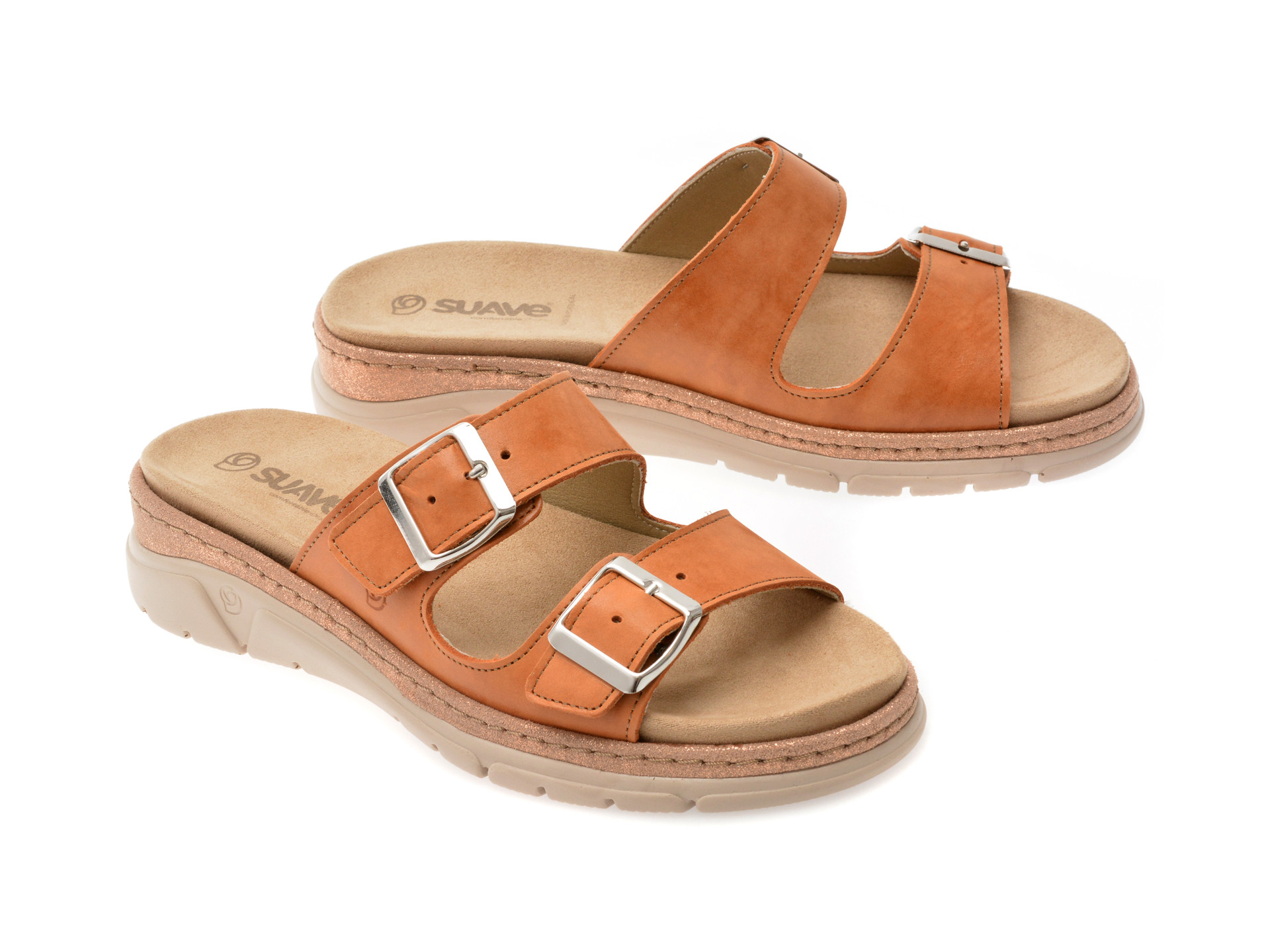 Papuci SUAVE portocalii, MOSTAR, din piele naturala