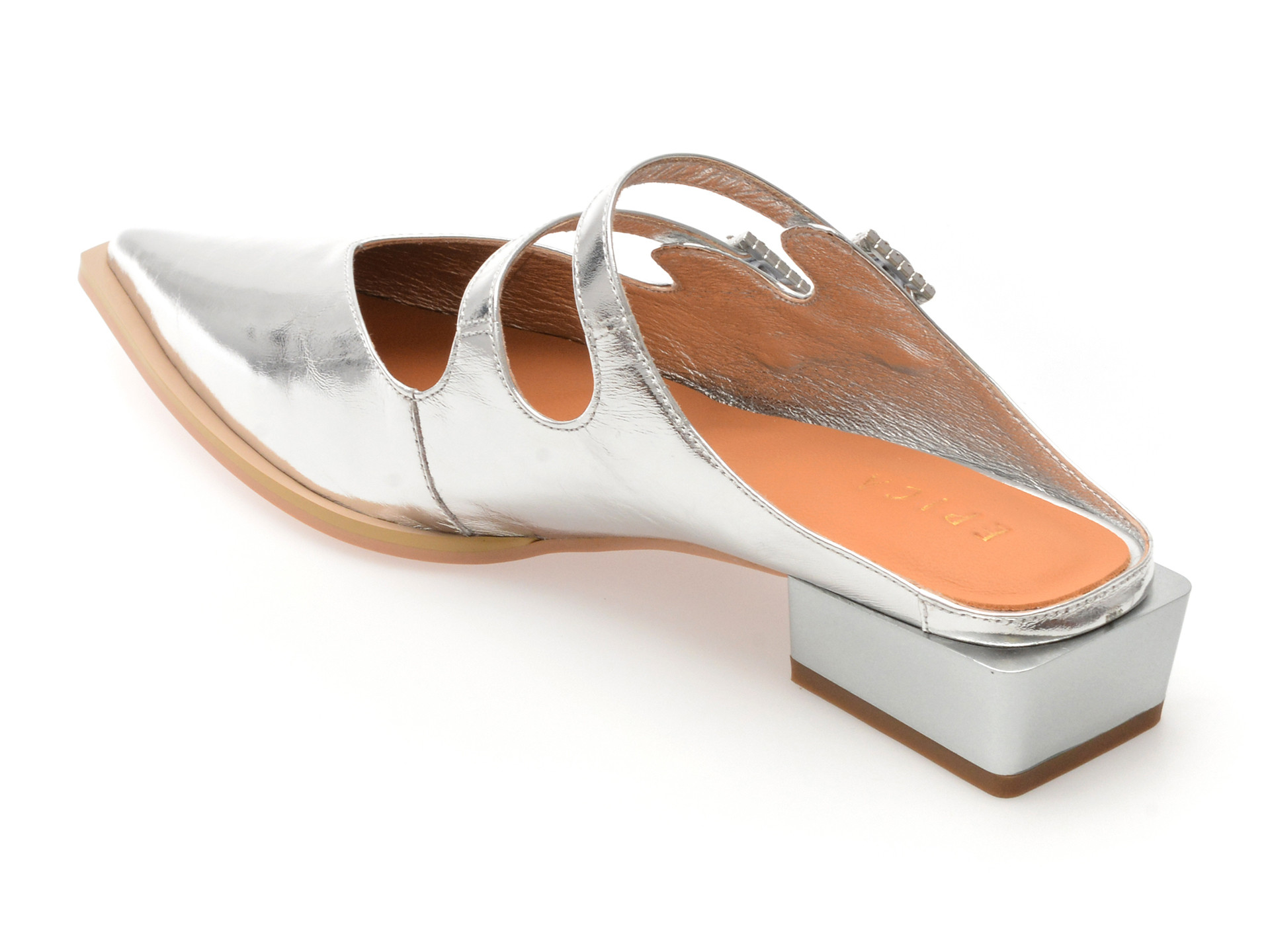 Papuci EPICA argintii, 1C5355, din piele naturala