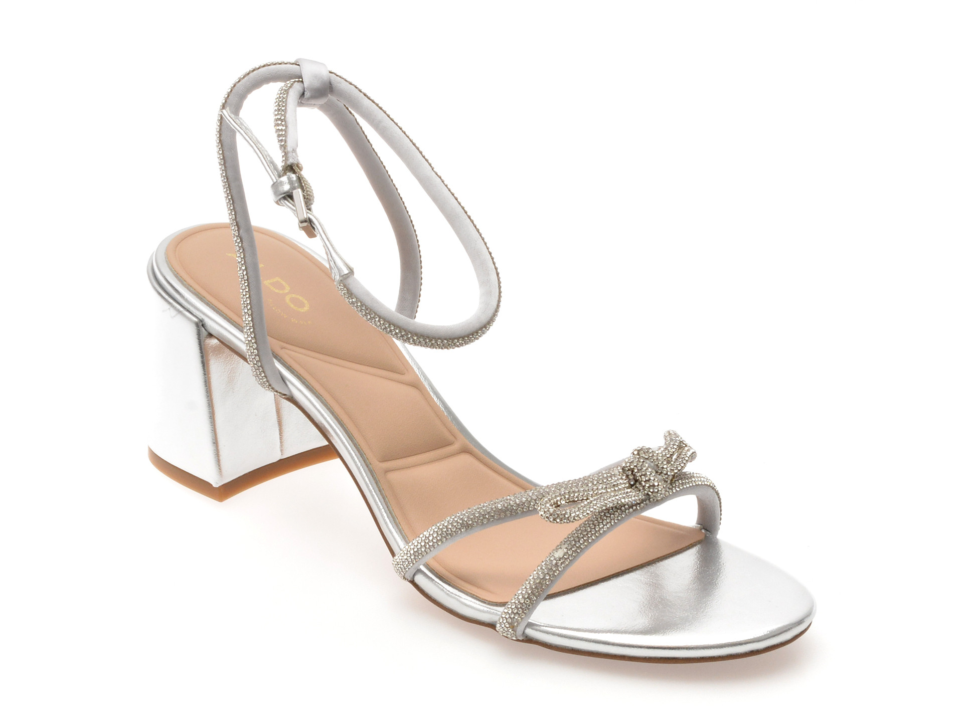 Sandale elegante ALDO argintii, BOUCLETTE 040, din material textil