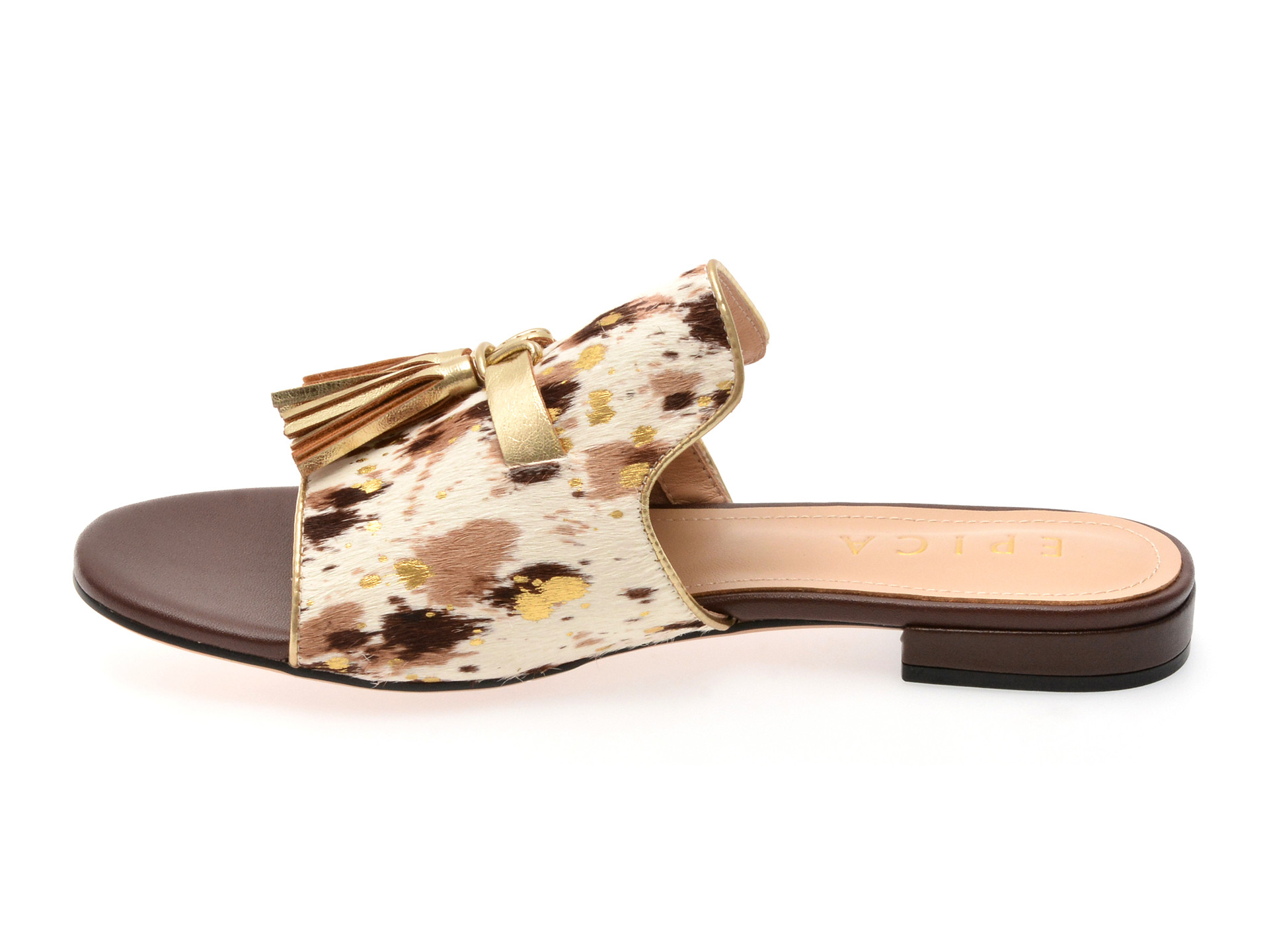 Papuci EPICA albi, 32523, din piele naturala