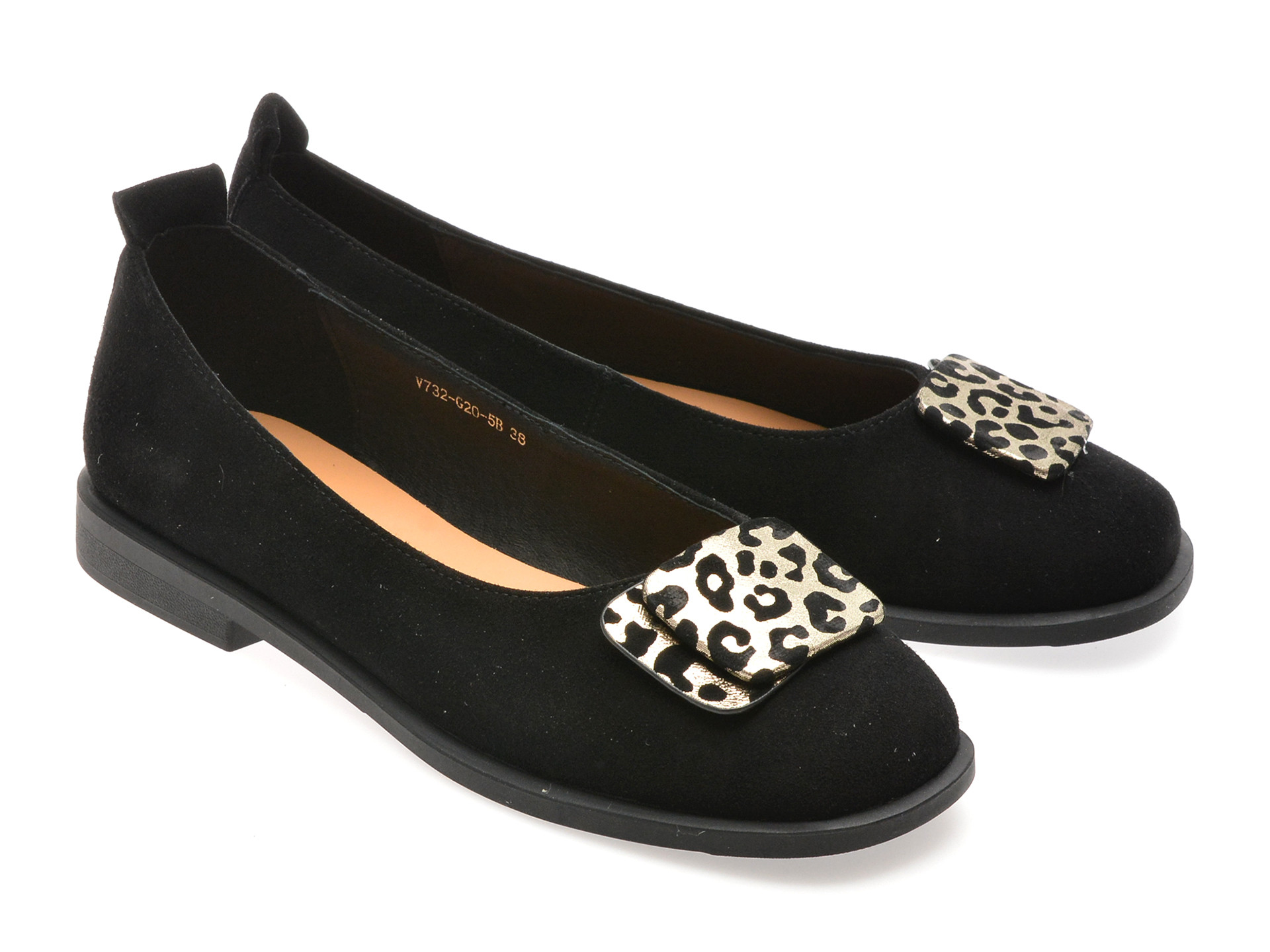 Balerini EPICA negri, V732G20, din piele intoarsa