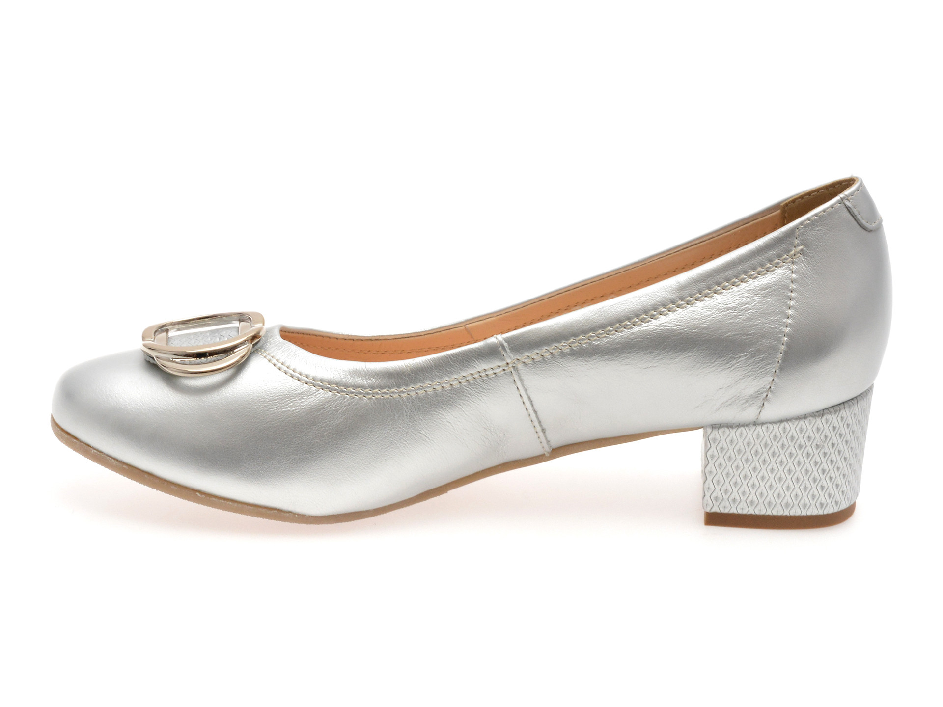Balerini IMAGE argintii, 6415, din piele naturala