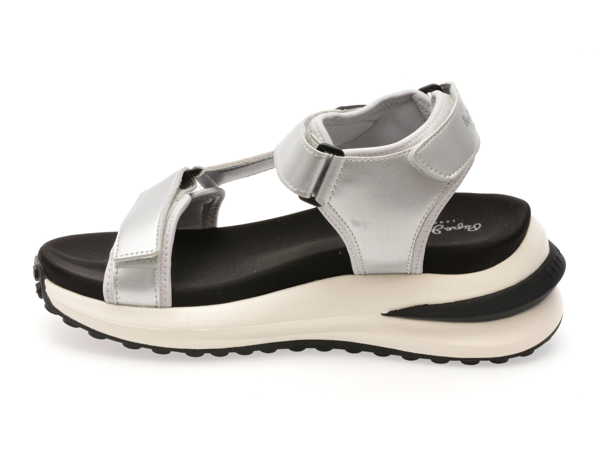 Sandale PEPE JEANS argintii, WINSLOVE SHINE, din piele naturala