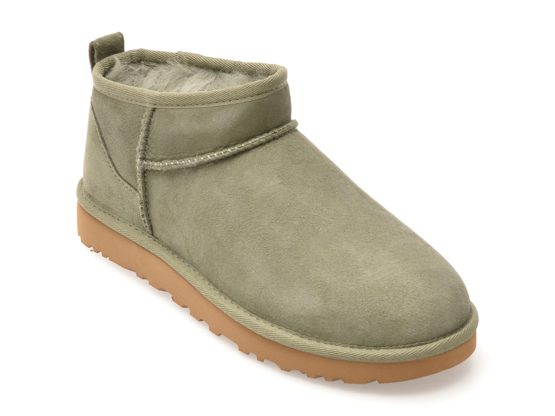 Ghete UGG kaki, CLASSIC ULTRA MINI, din piele intoarsa