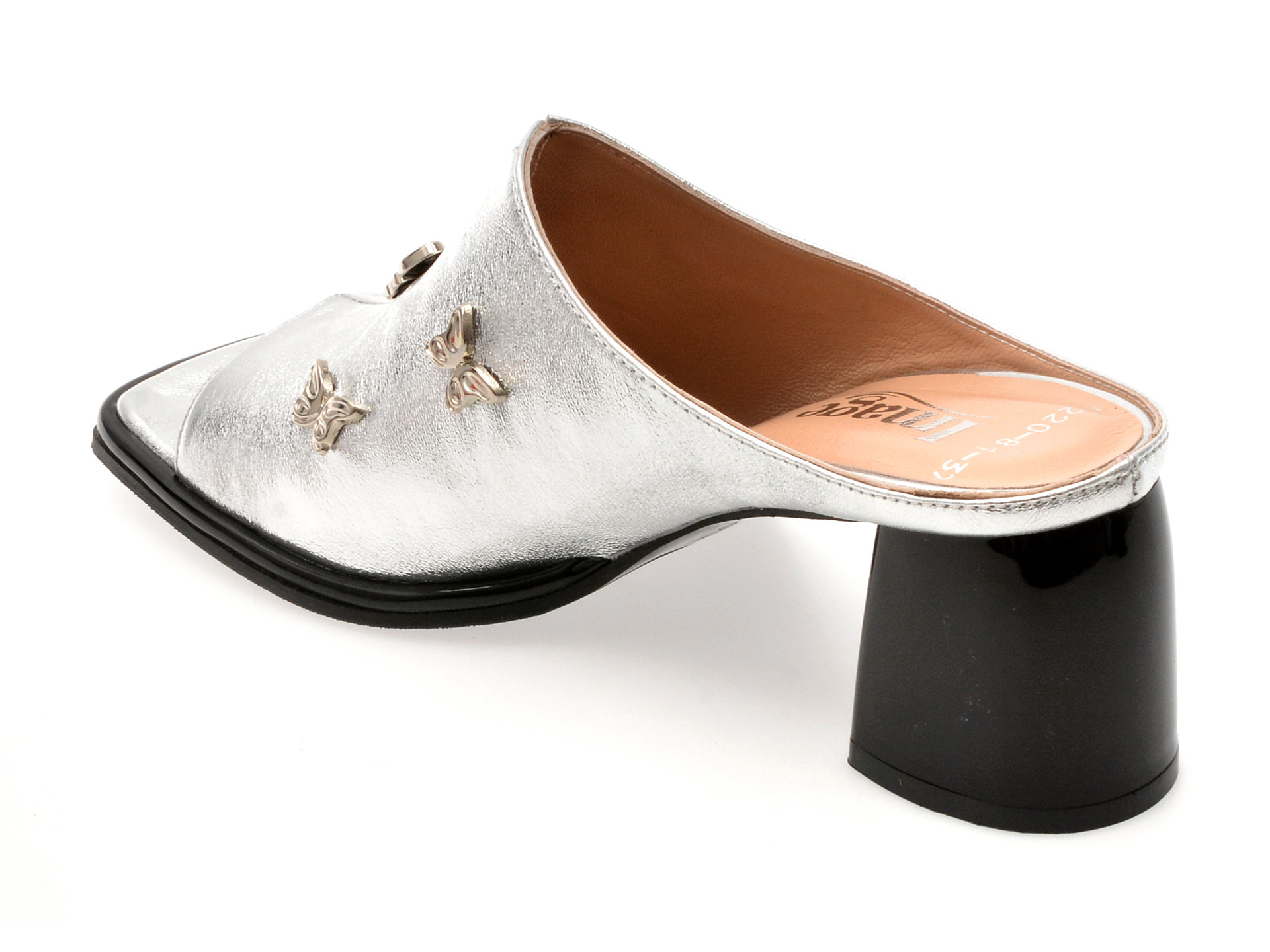 Papuci IMAGE argintii, 6020220, din piele naturala