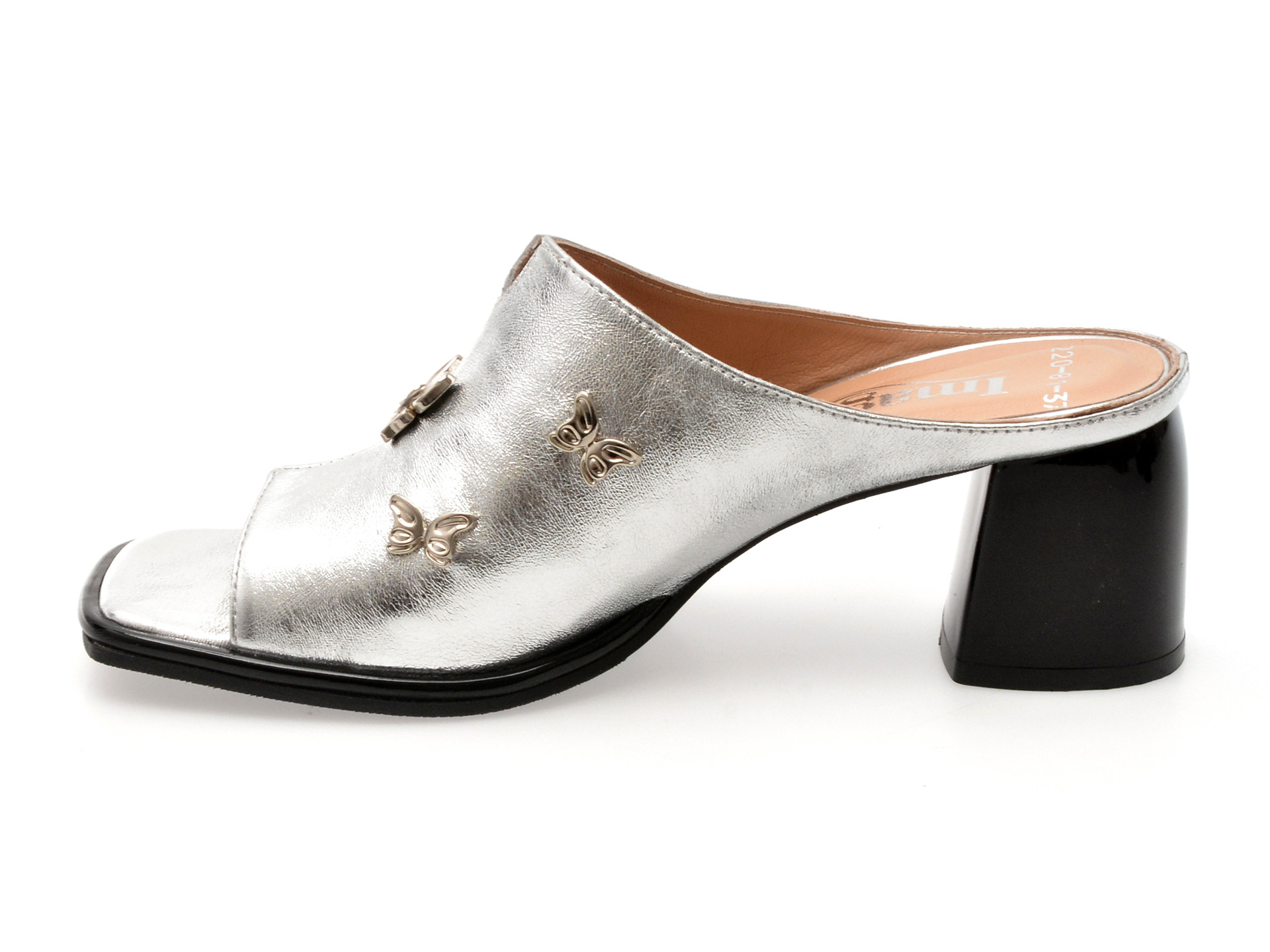 Papuci IMAGE argintii, 6020220, din piele naturala