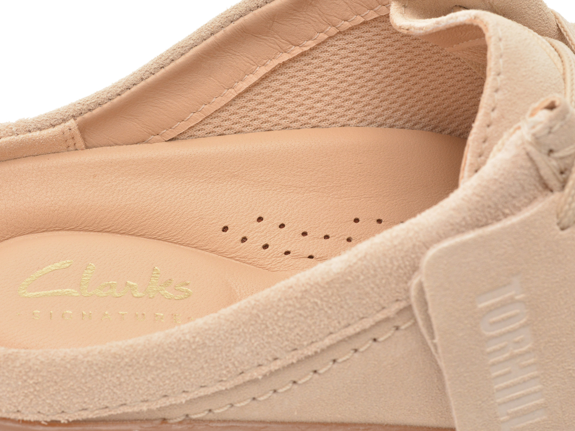 Papuci CLARKS bej, TORHILL MULE, din piele intoarsa