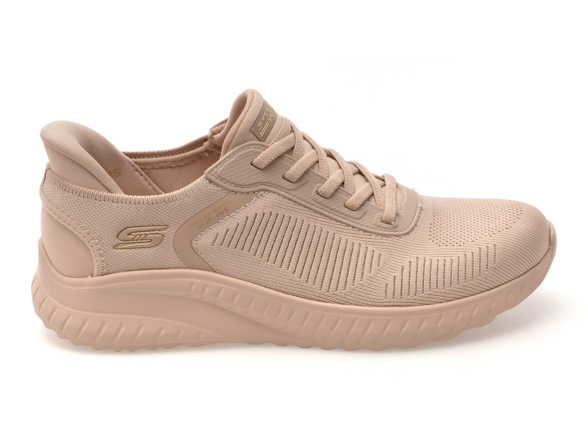 Pantofi sport SKECHERS nude, BOBS SQUAD CHAOS, din material textil