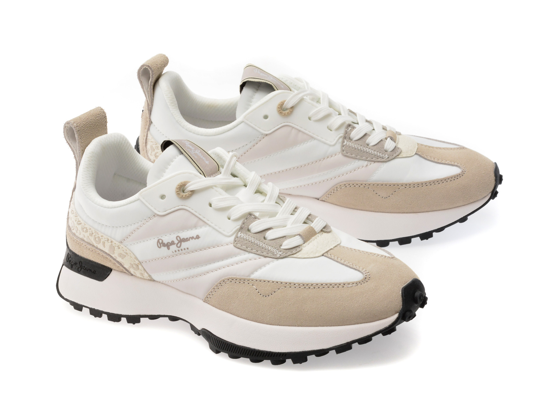 Pantofi sport PEPE JEANS albi, LUCKY PRINT, din material textil