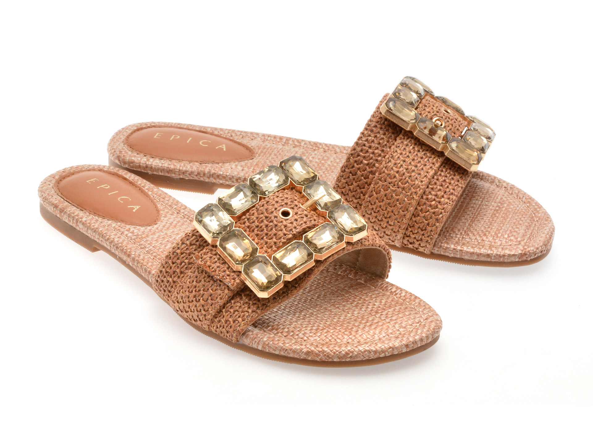 Papuci EPICA maro, 70420, din piele ecologica