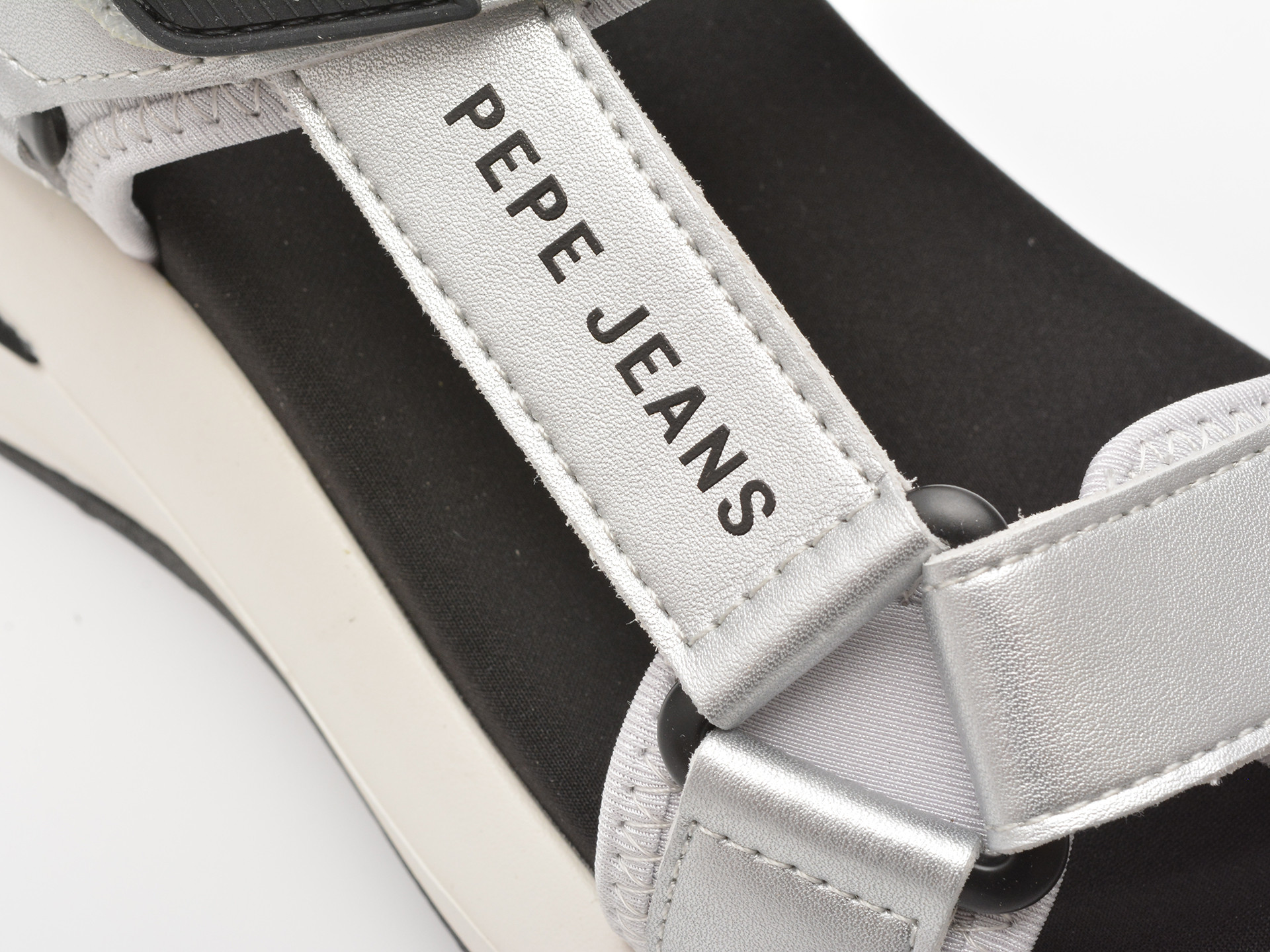 Sandale PEPE JEANS argintii, WINSLOVE SHINE, din piele naturala