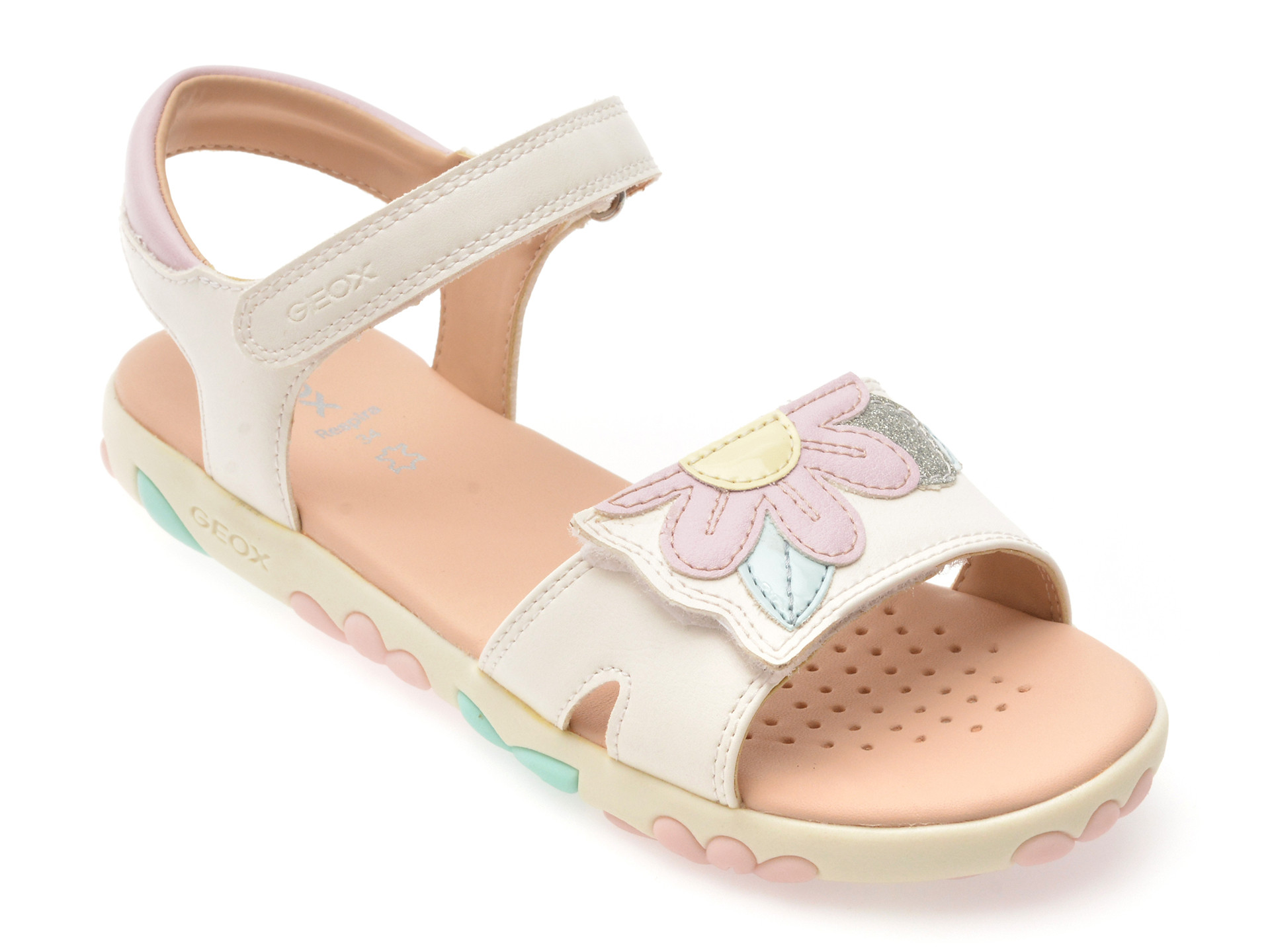 Sandale GEOX albe, J558ZB, din piele ecologica