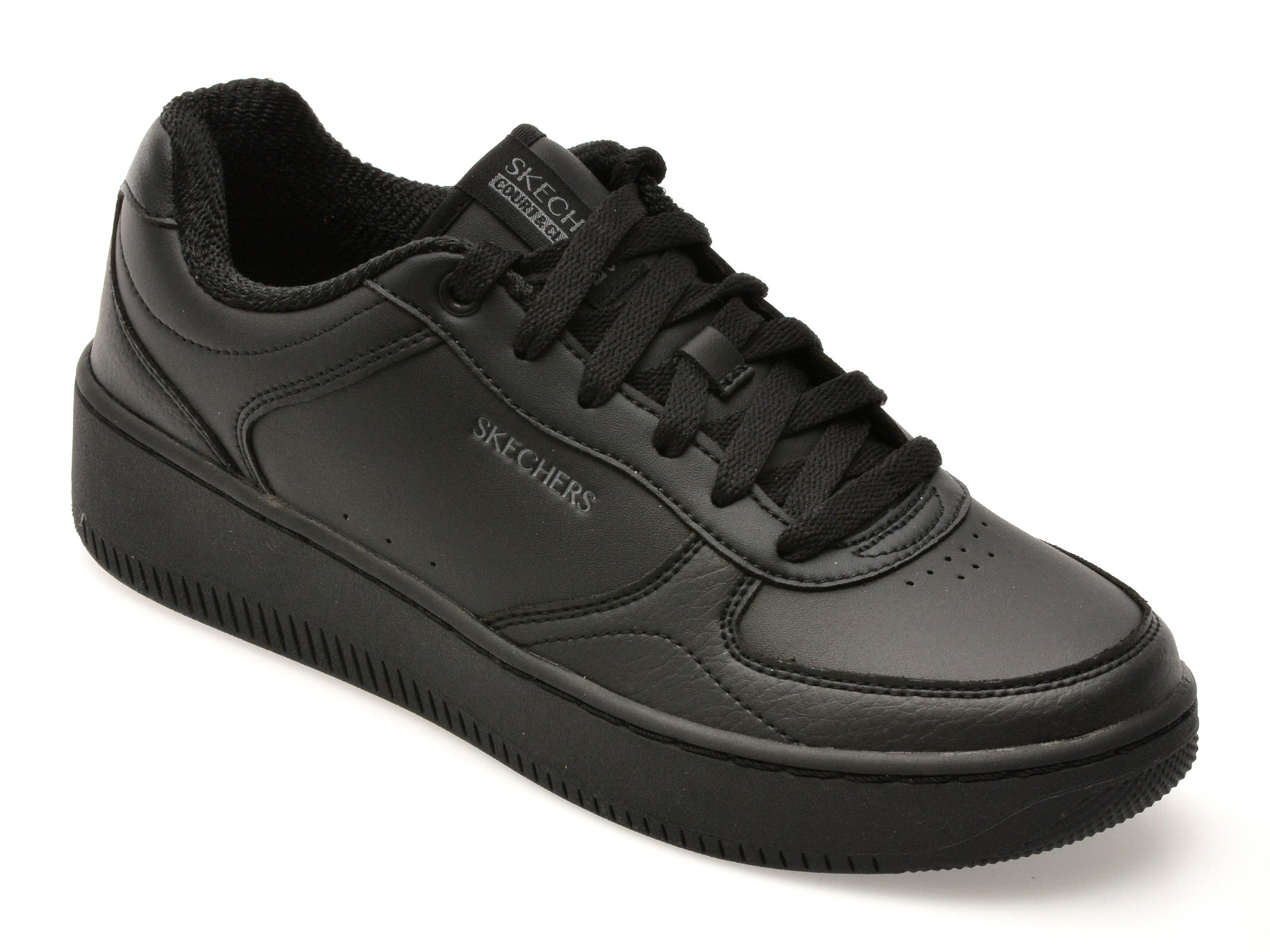 Pantofi sport SKECHERS negri, SPORT COURT 2.0, din piele ecologica
