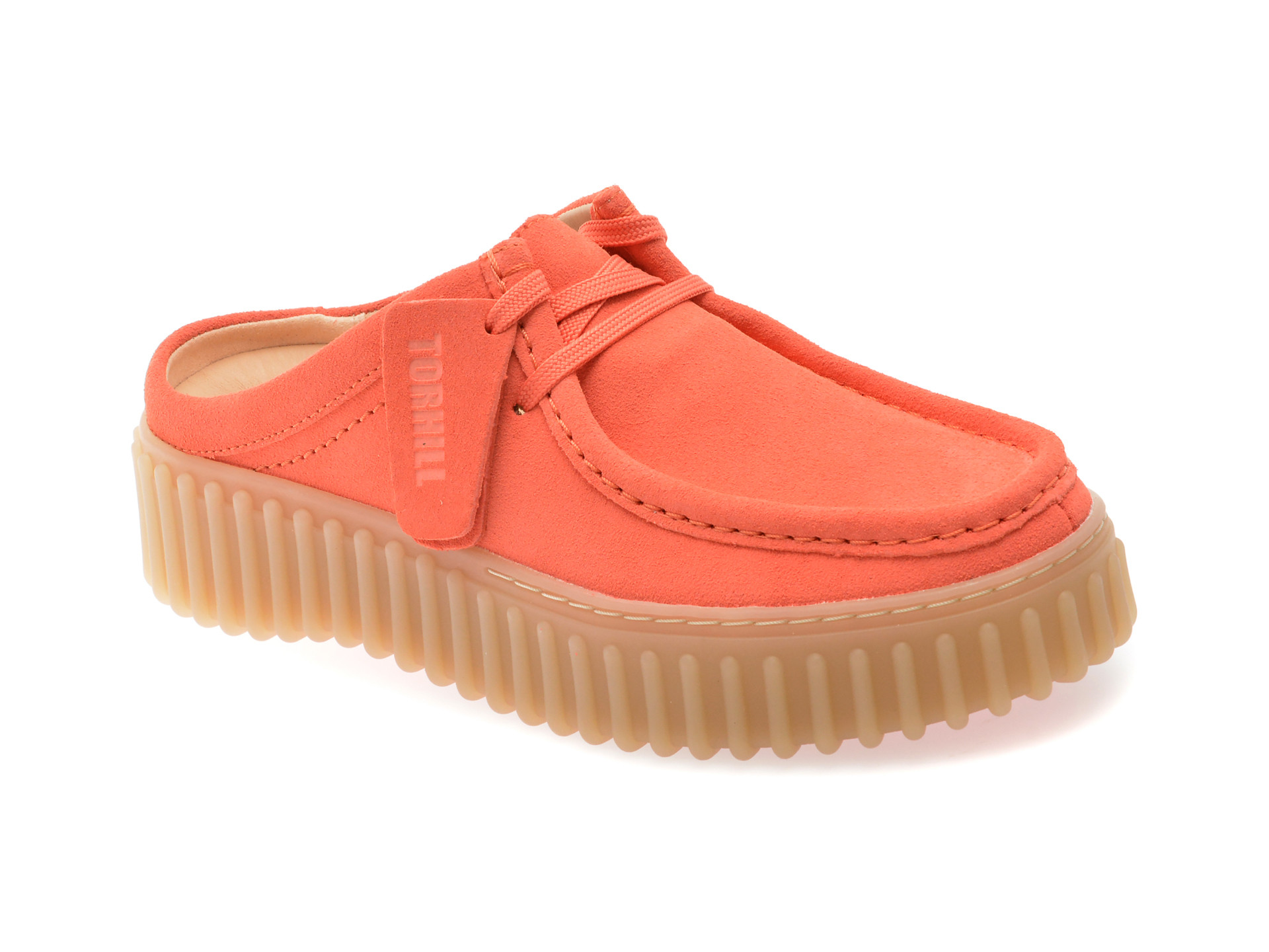 Papuci CLARKS portocalii, TORHILL MULE, din nabuc
