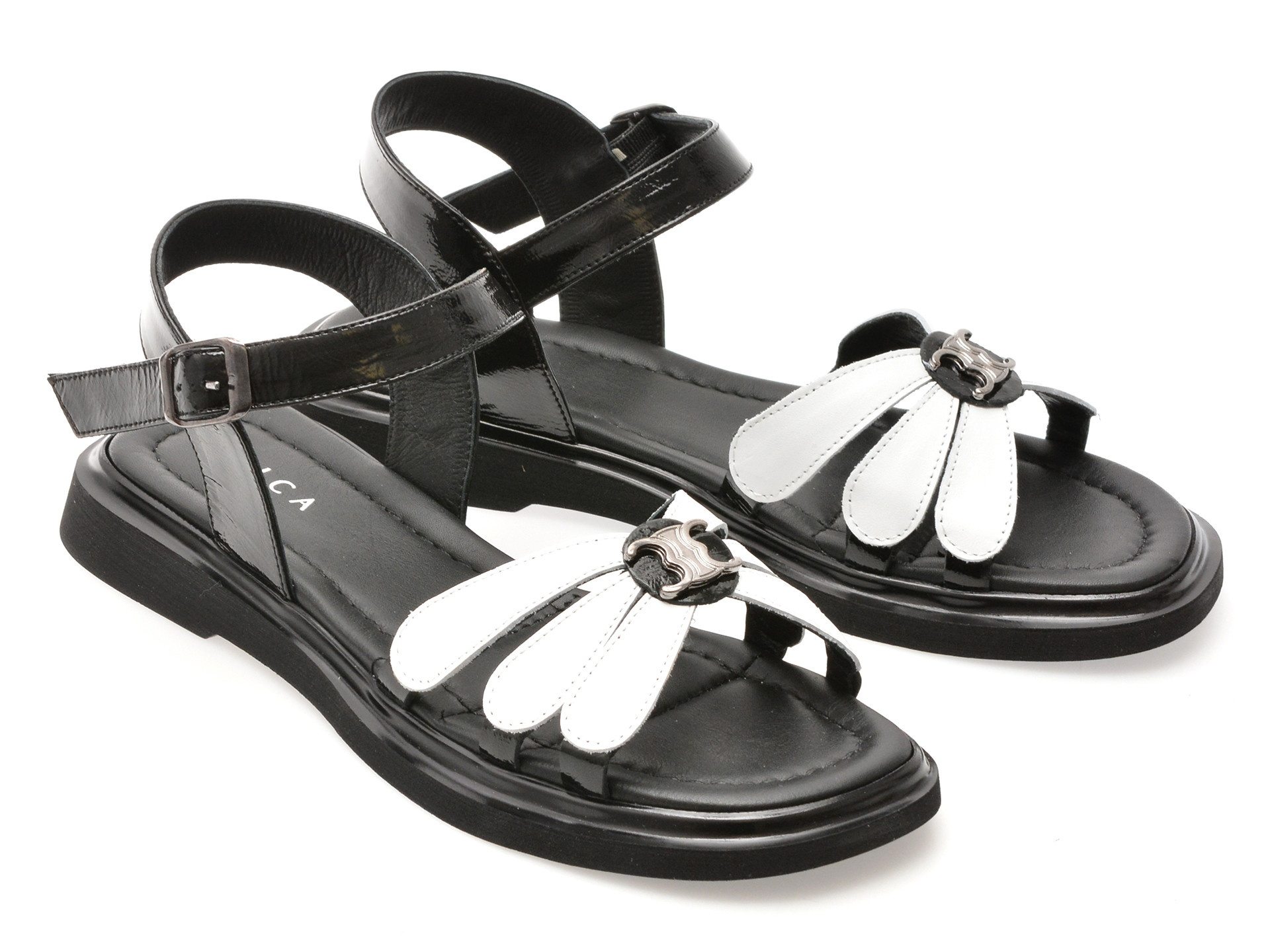 Sandale EPICA alb-negru, 341125, din piele naturala