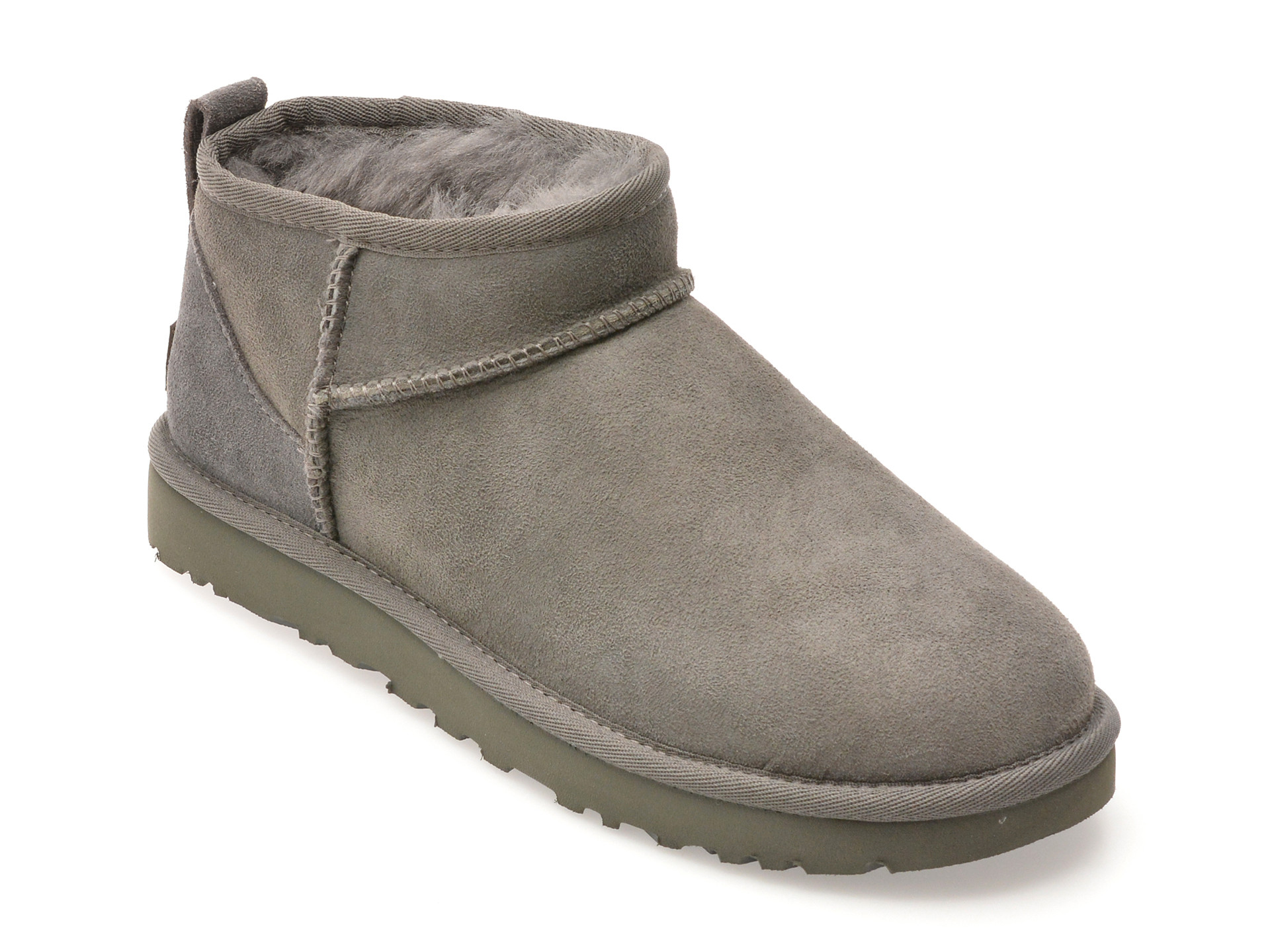 Ghete UGG gri, CLASSIC ULTRA MINI, din piele intoarsa