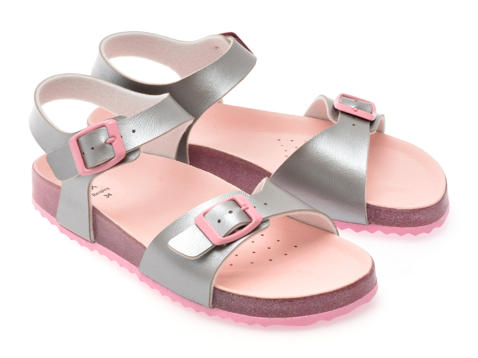 Sandale GEOX argintii, J558MI, din piele ecologica