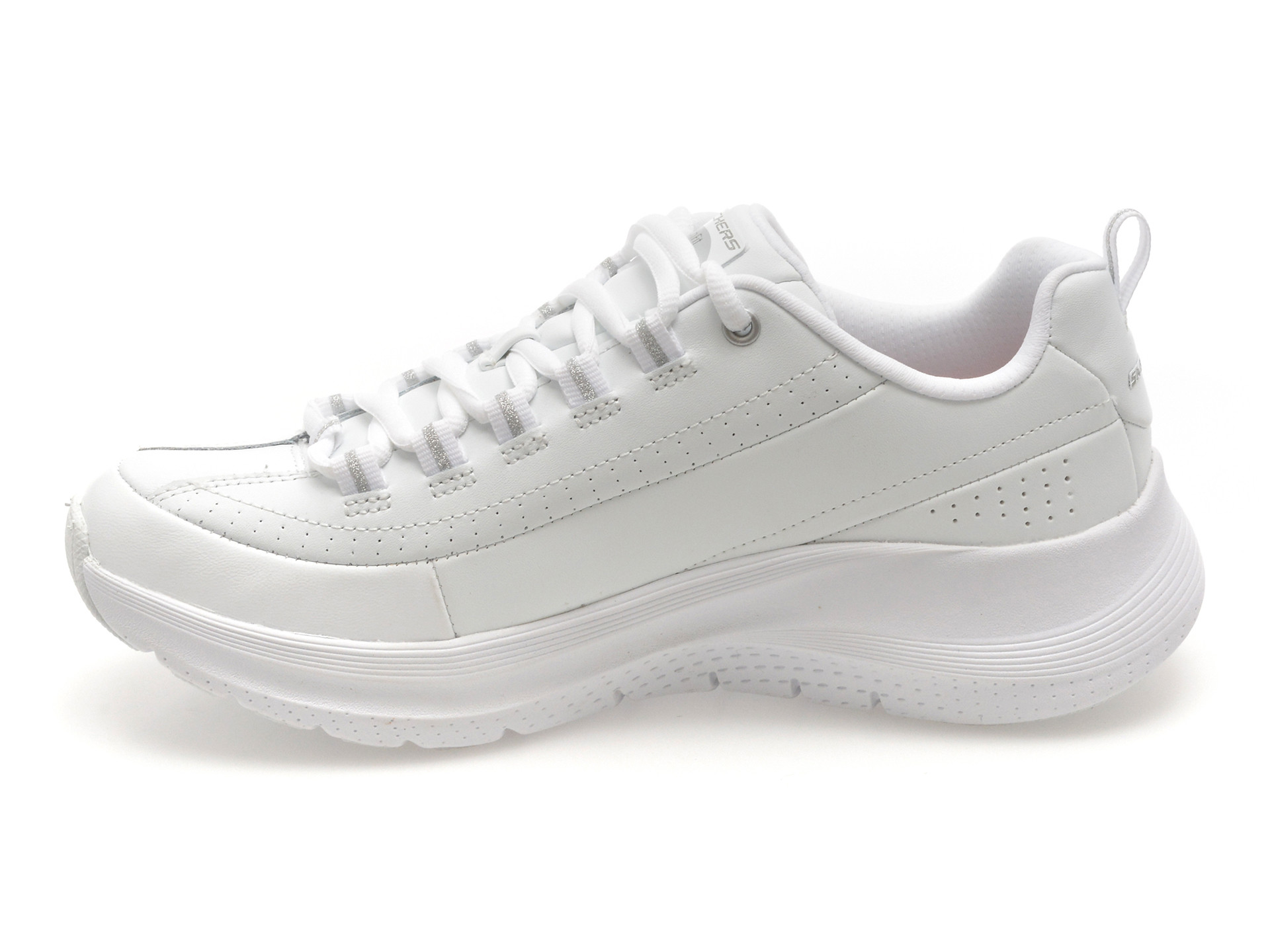 Pantofi sport SKECHERS albi, ARCH FIT 2.0, din piele naturala
