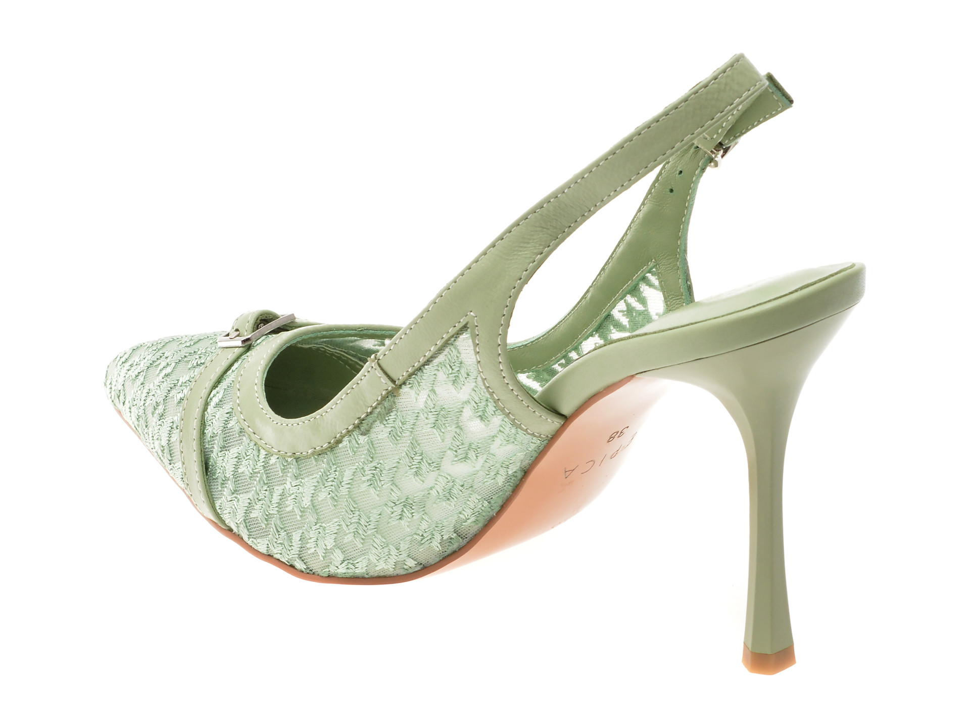 Saboti eleganti EPICA verzi, D221, din material textil