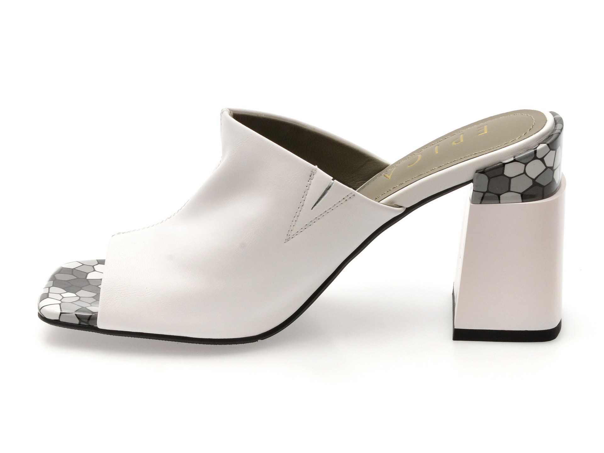 Papuci EPICA albi, 22L909, din piele naturala