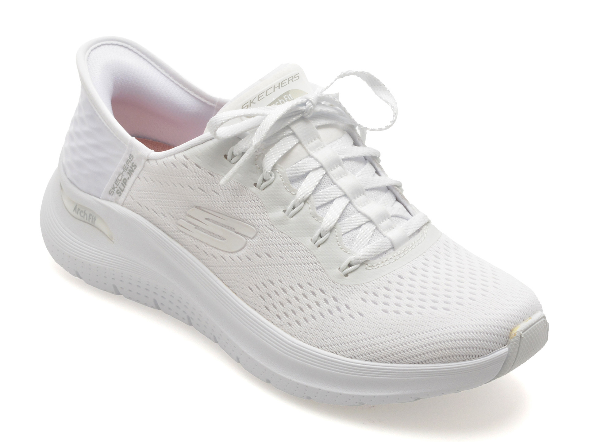 Pantofi sport SKECHERS albi, ARCH FIT 2.0, din material textil