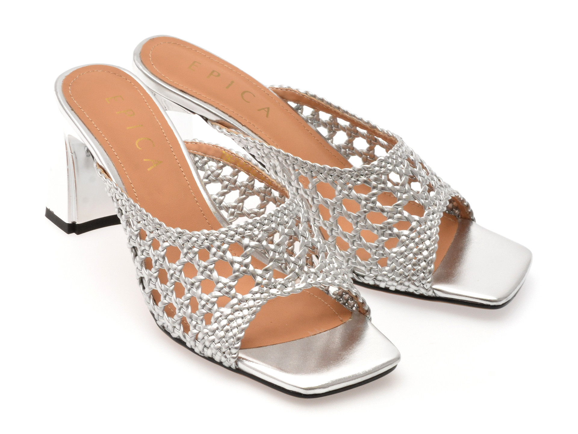 Papuci EPICA argintii, 7290, din piele ecologica