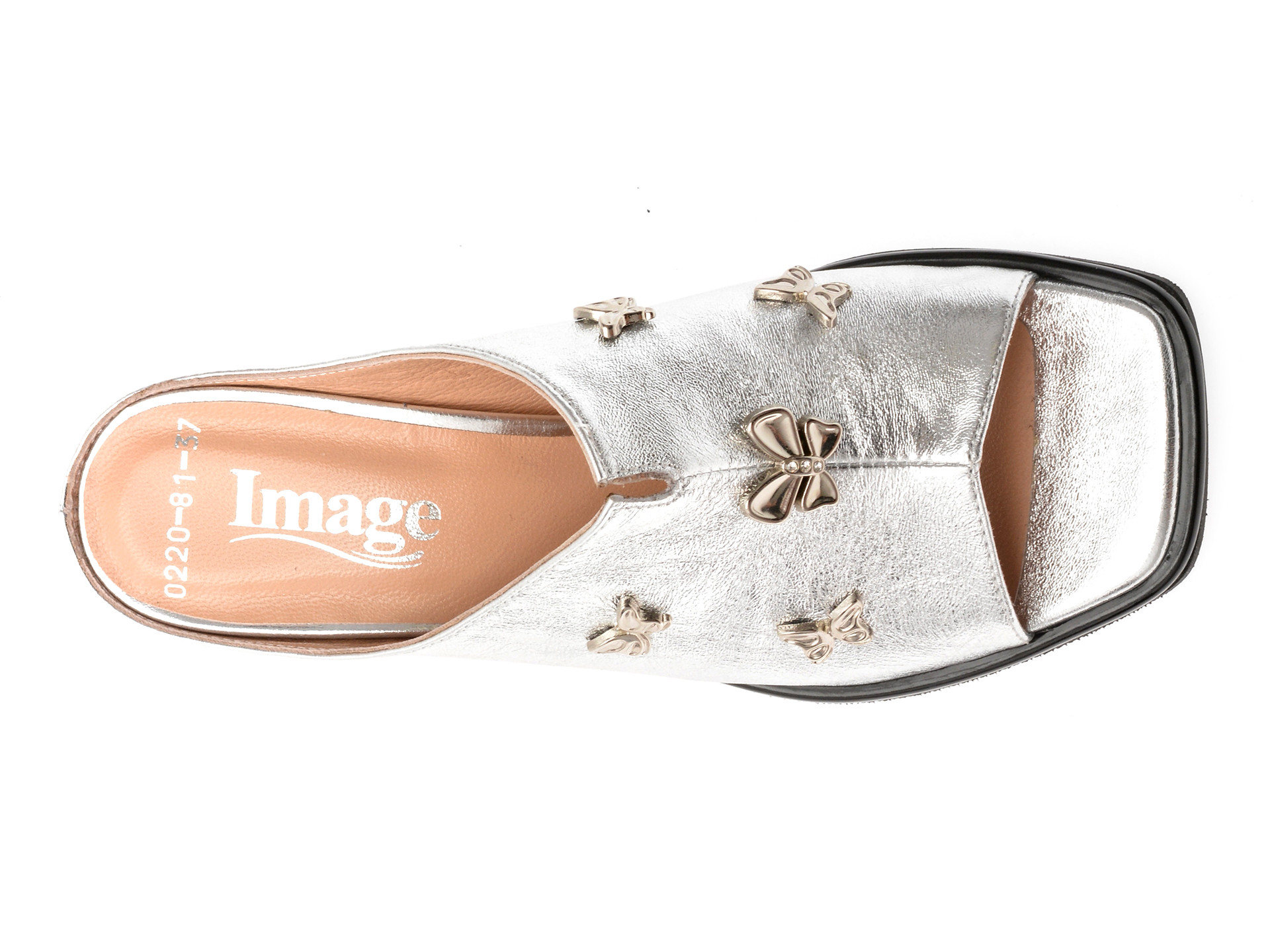 Papuci IMAGE argintii, 6020220, din piele naturala