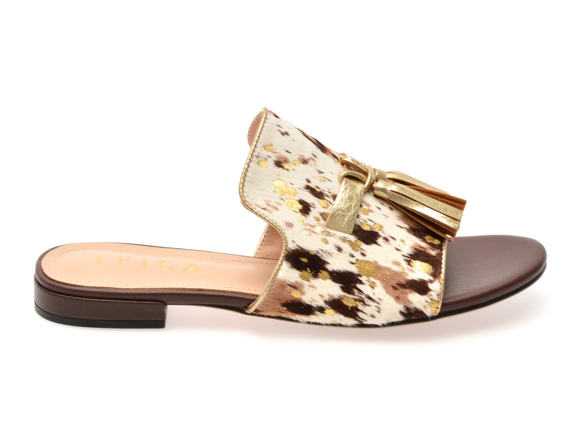 Papuci EPICA albi, 32523, din piele naturala