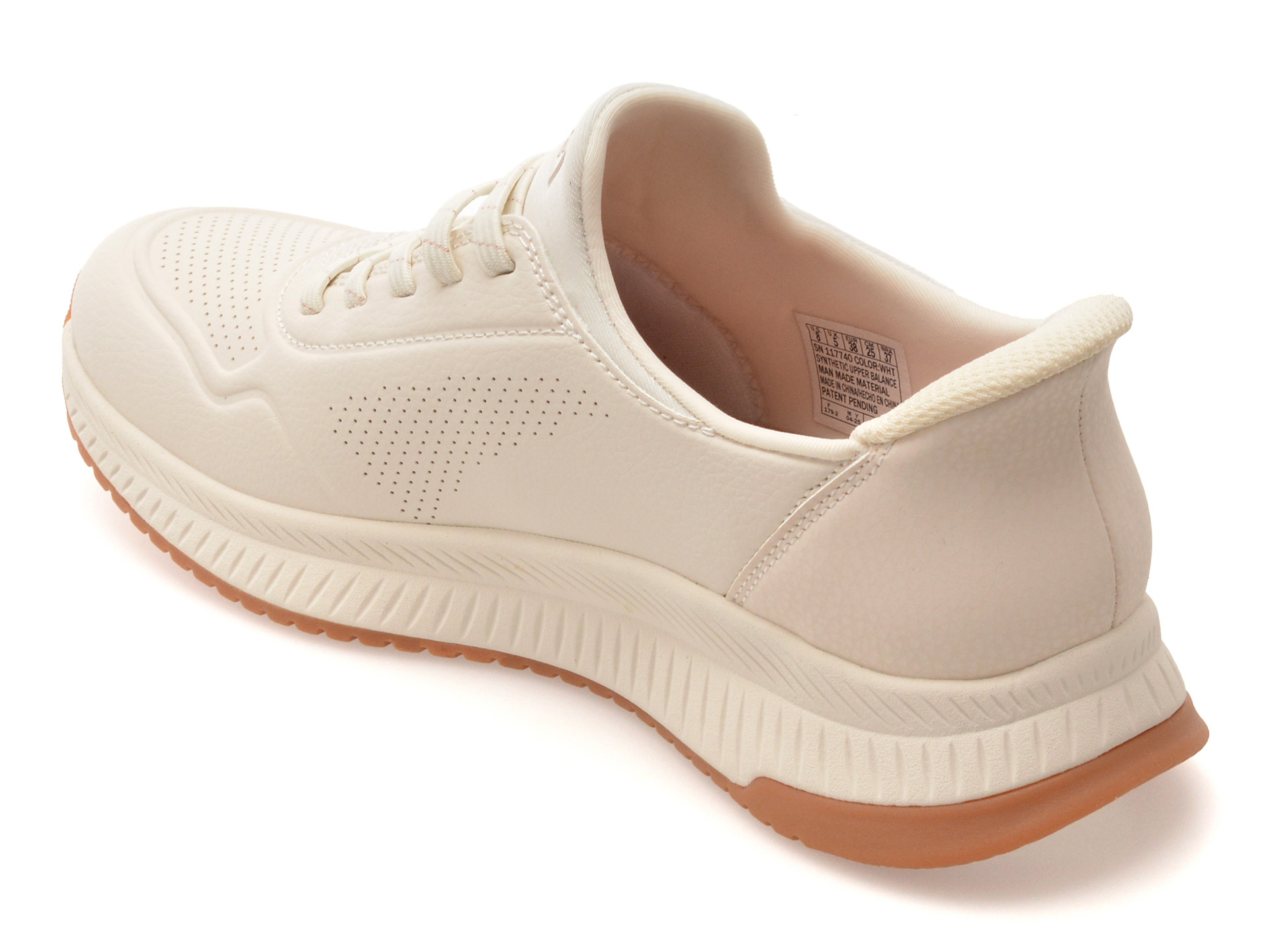 Pantofi sport SKECHERS albi, BOBS SQUAD 4, din piele ecologica