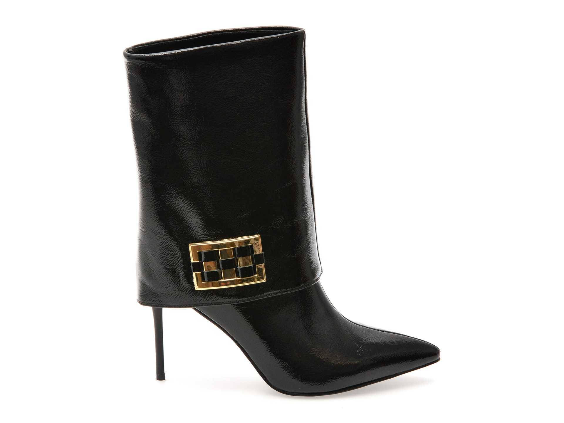 Botine elegante EPICA negre, HK44, din piele naturala lacuita