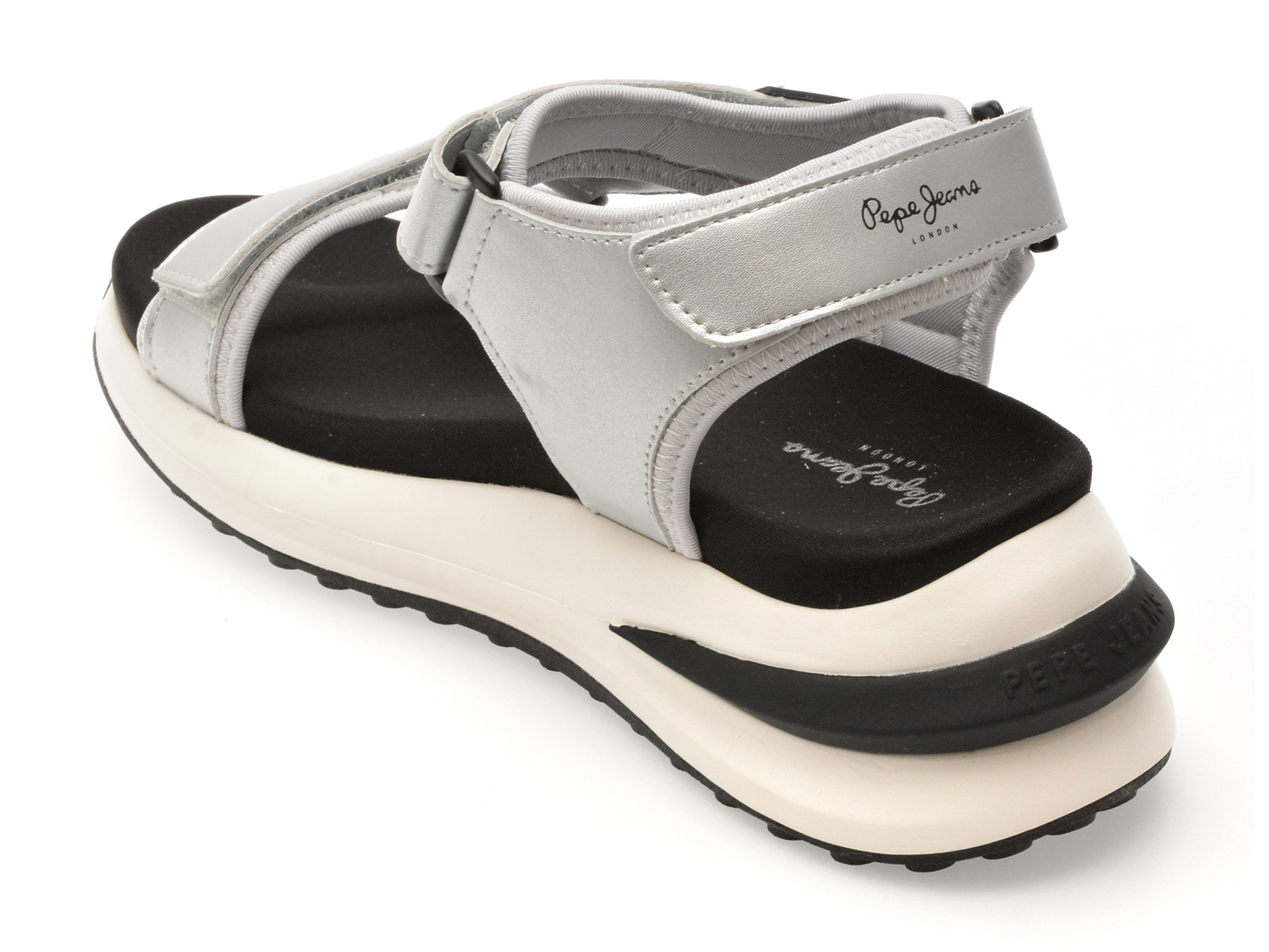Sandale PEPE JEANS argintii, WINSLOVE SHINE, din piele naturala