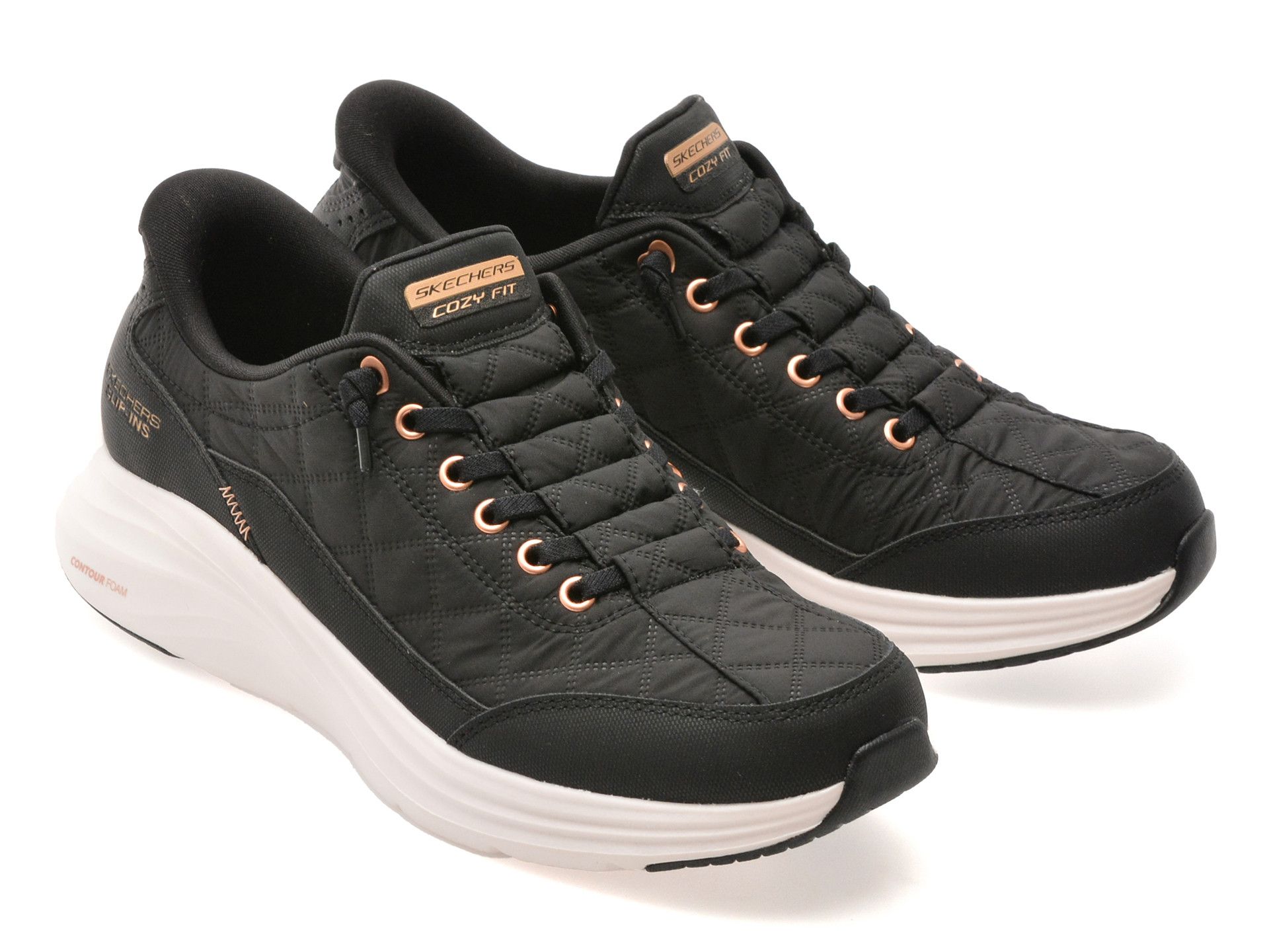 Pantofi sport SKECHERS negri, CONTOUR FOAM, din material textil