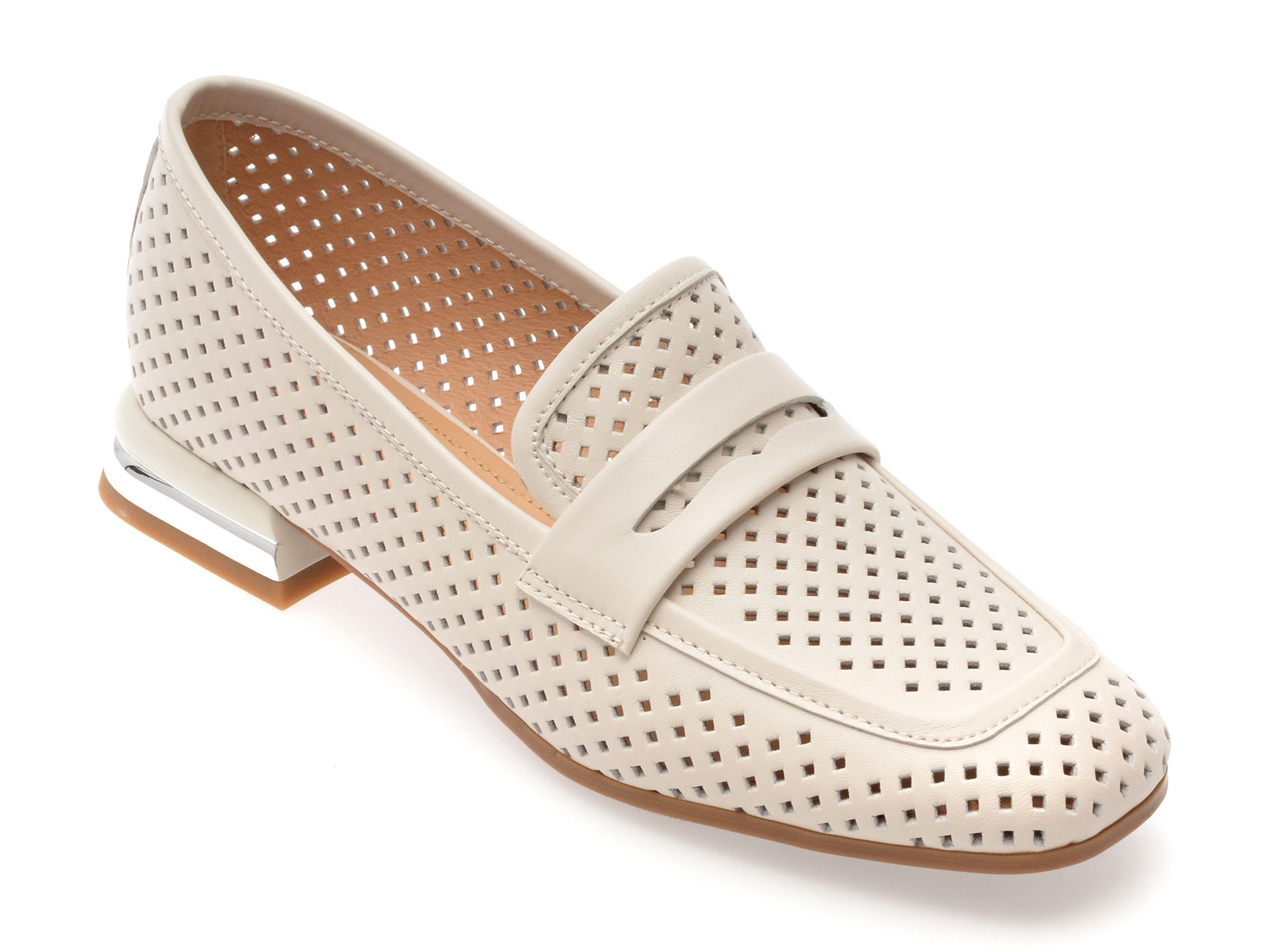 Mocasini IMAGE albi, HR364, din piele naturala