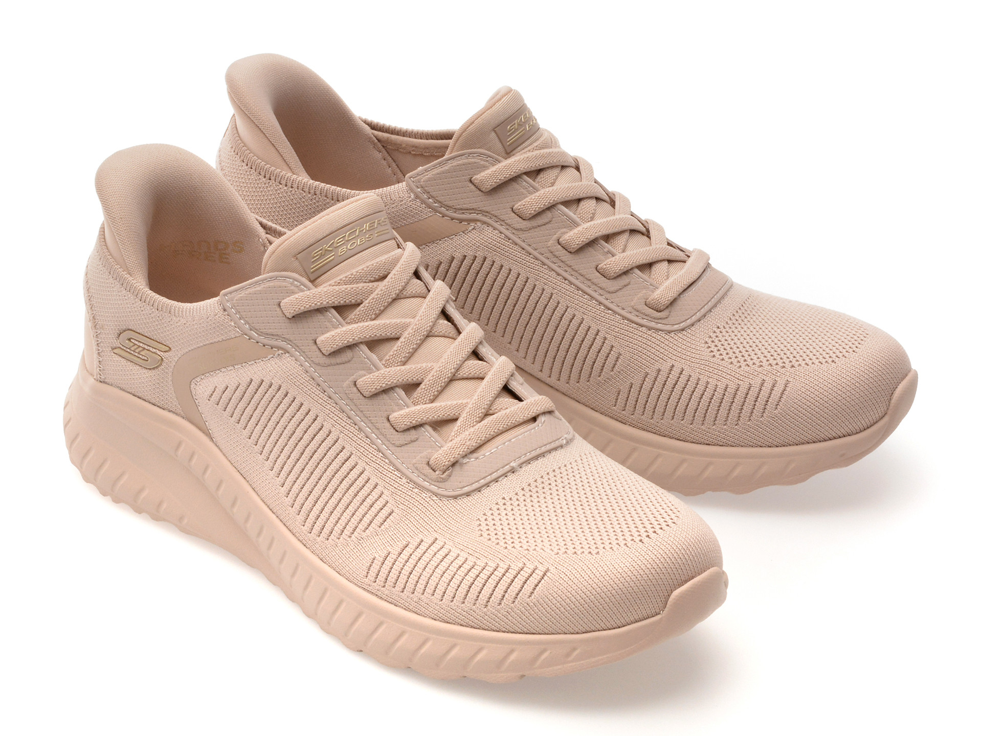 Pantofi sport SKECHERS nude, BOBS SQUAD CHAOS, din material textil