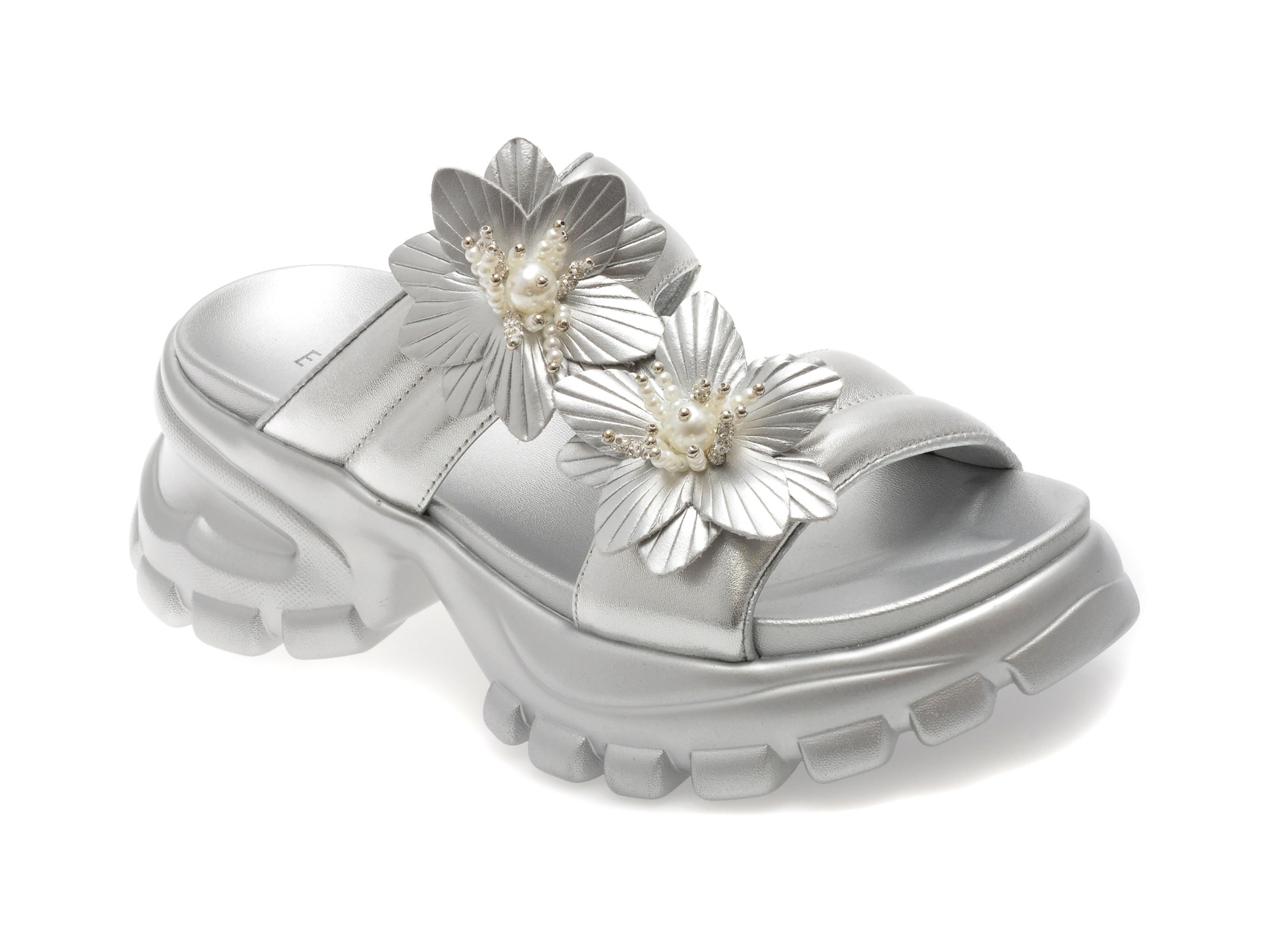 Papuci EPICA argintii, 241009, din piele naturala