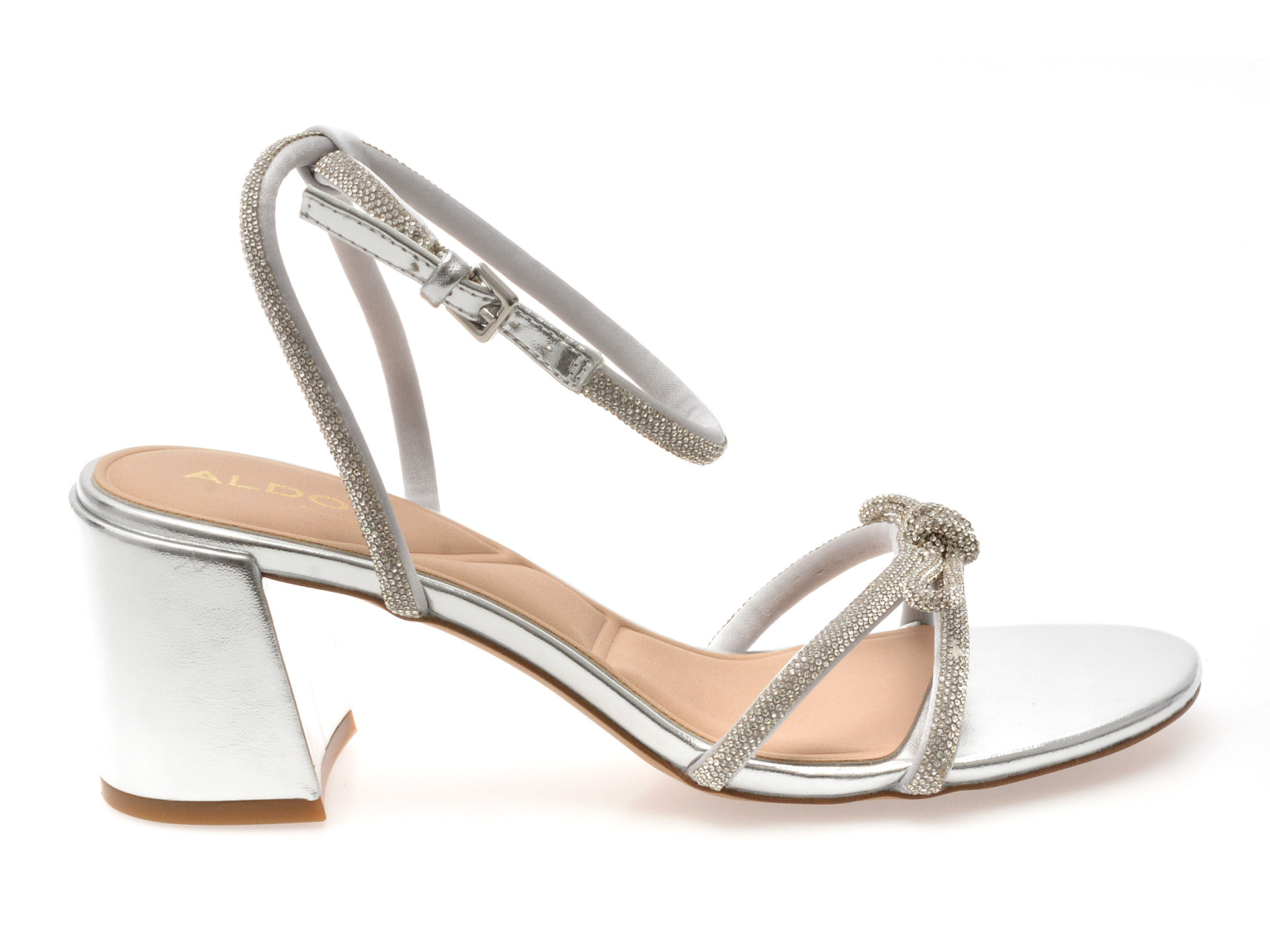 Sandale elegante ALDO argintii, BOUCLETTE 040, din material textil