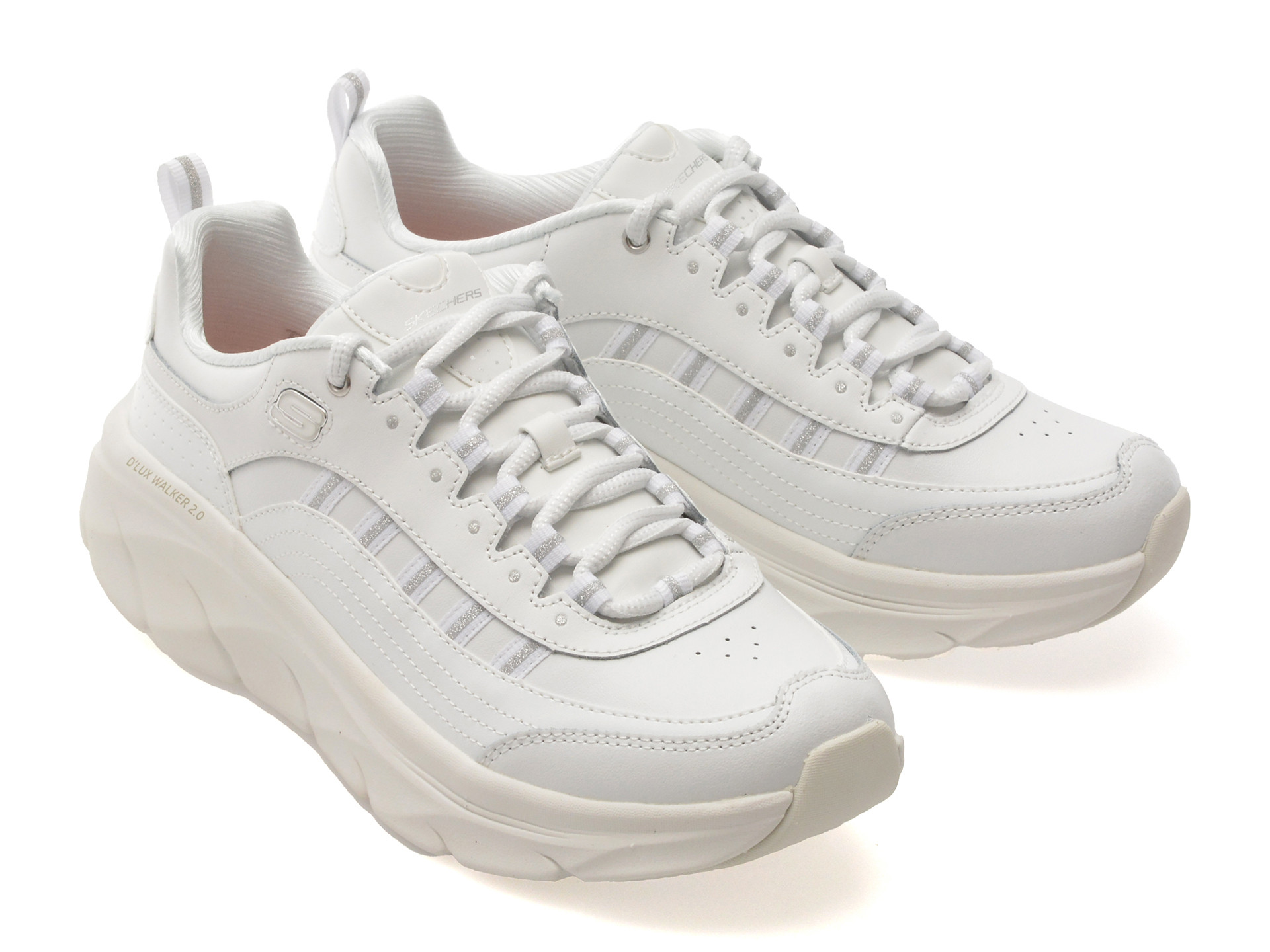 Pantofi sport SKECHERS albi, D LUX WALKER 2.0, din piele naturala