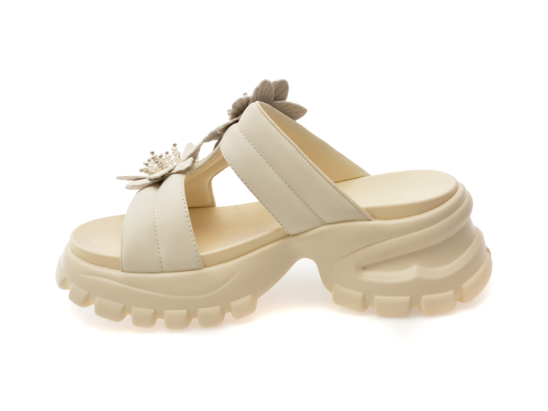 Papuci EPICA albi, 241009, din piele naturala